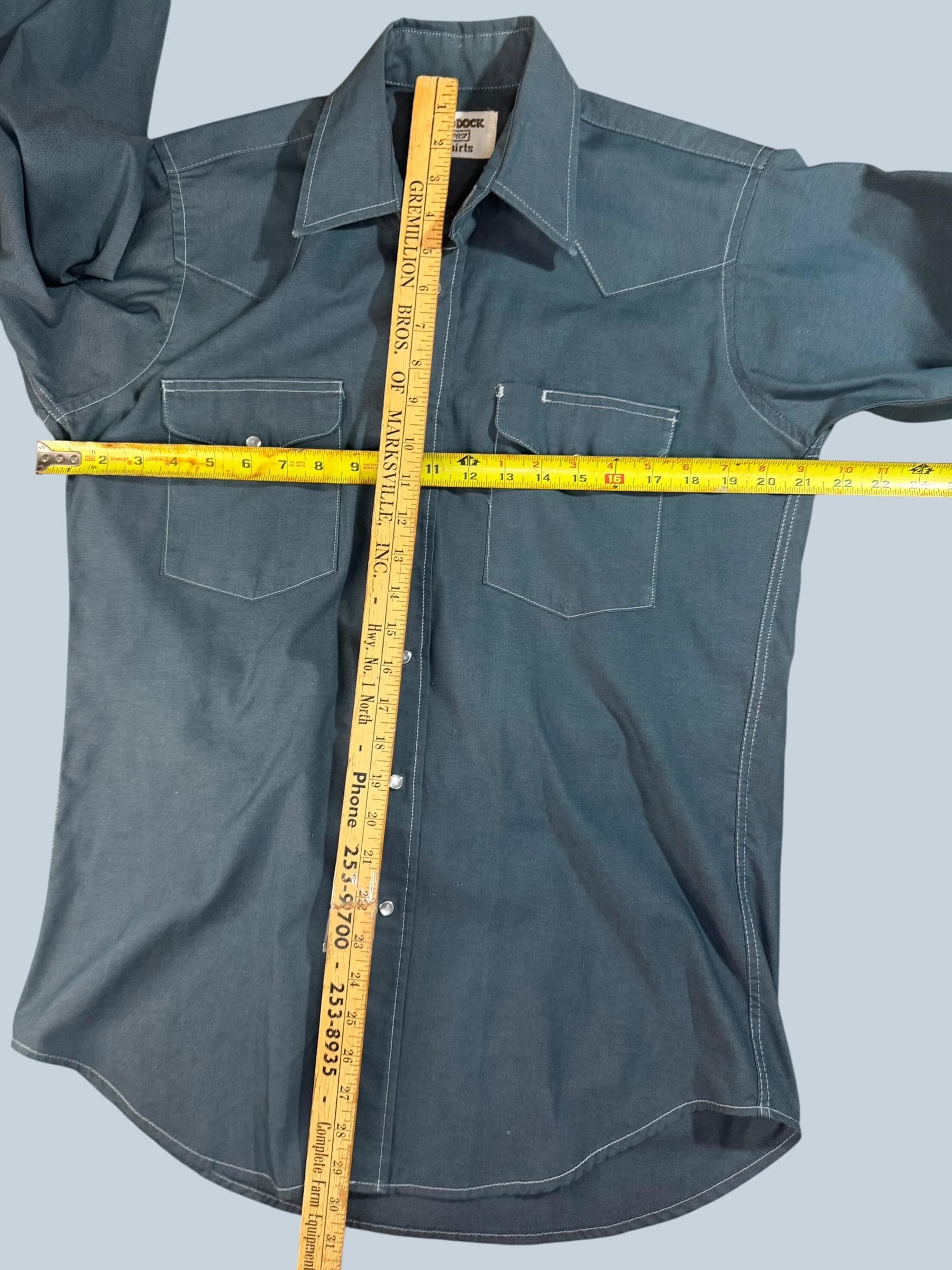 Vintage Ruddock Bros Western Pearl Snap Shirt Mens L Teal 70s USA - Thumbnail 4