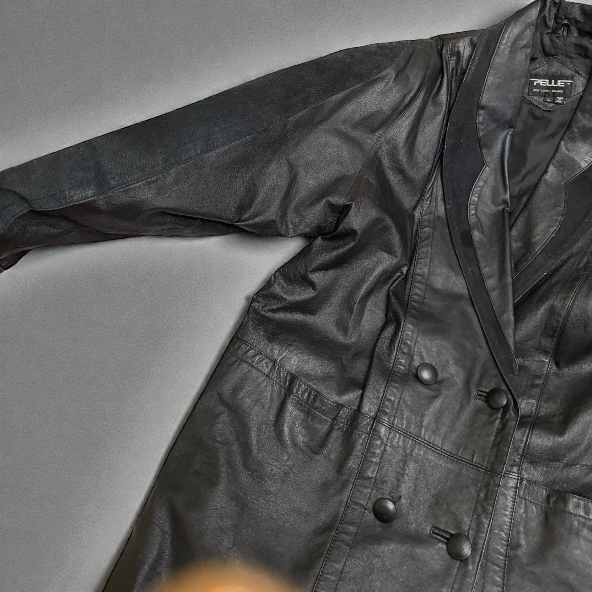 Pelle Y2K Black Leather Double Breasted Blazer Coat Women’s L - Thumbnail 5