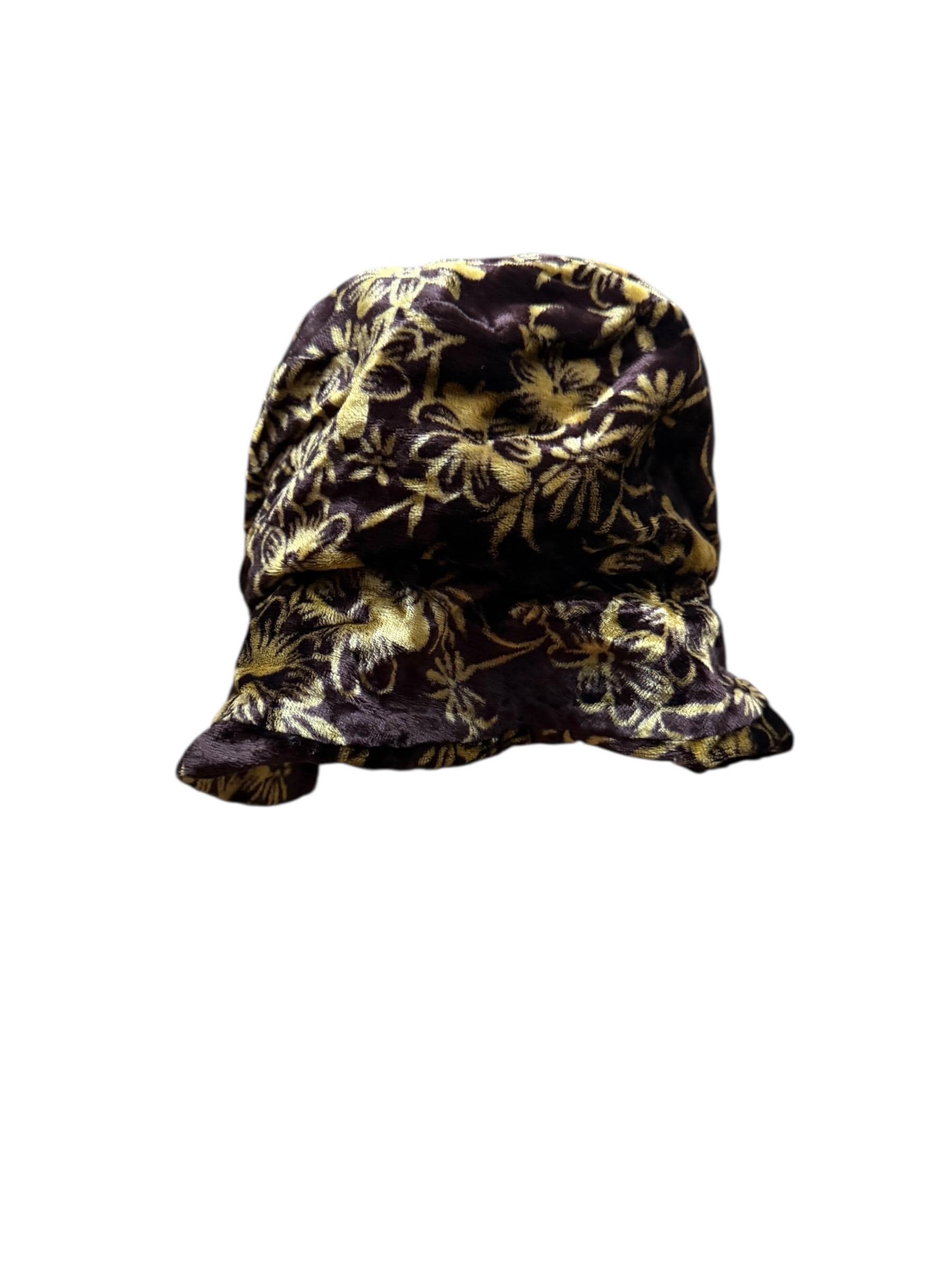 Y2K Brown Gold Floral Velvet Bucket Hat Soft Viscose Indie Boho - Image 1