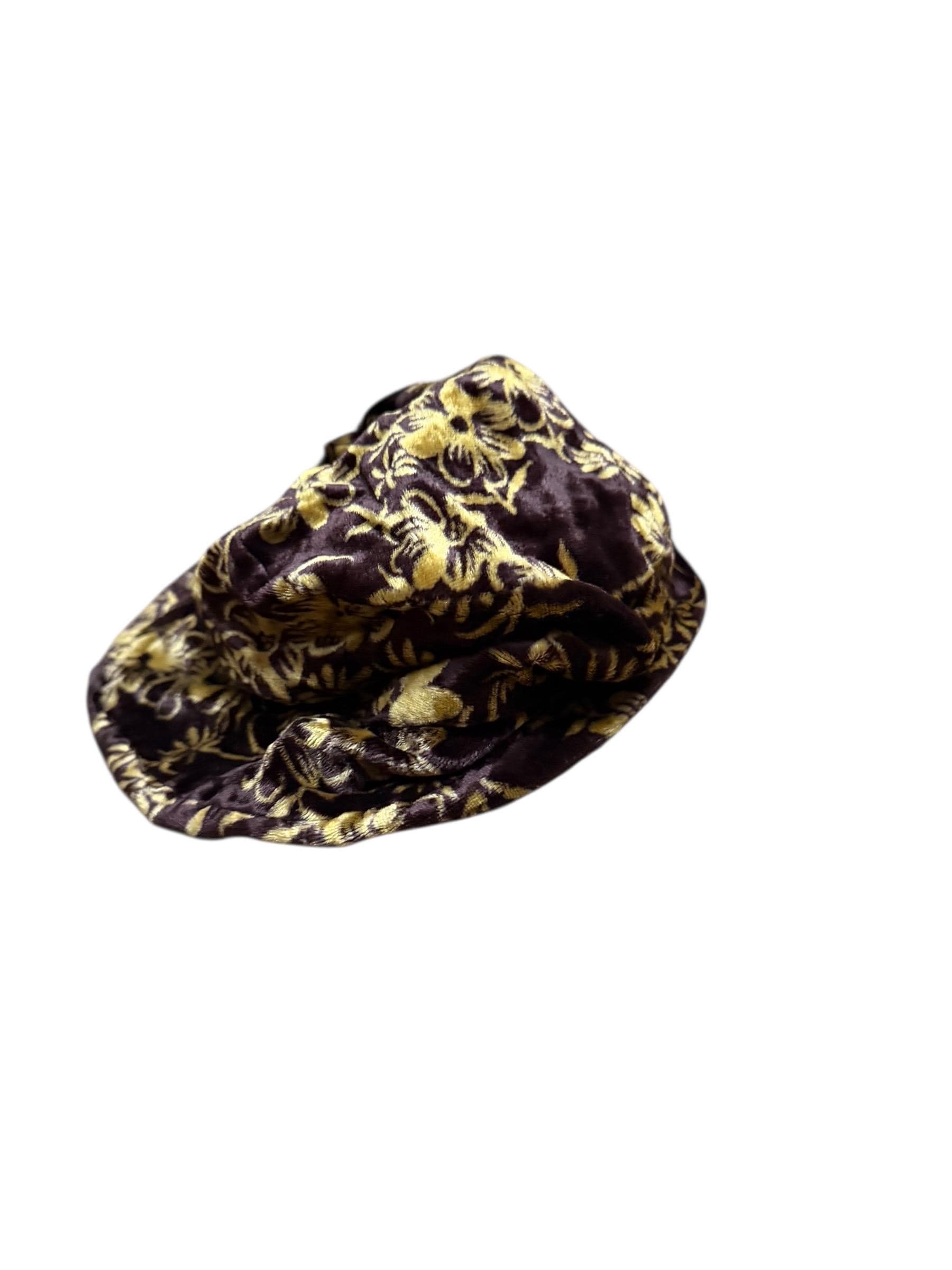 Y2K Brown Gold Floral Velvet Bucket Hat Soft Viscose Indie Boho - Thumbnail 3