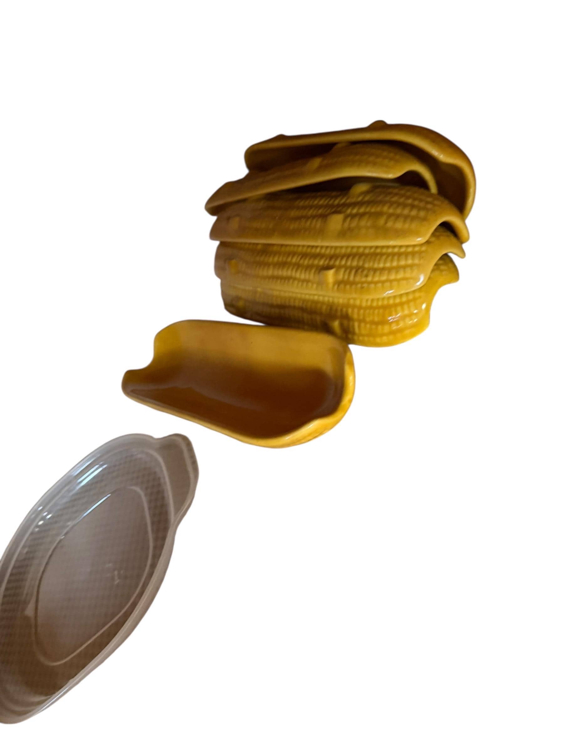 Set of 6 Vintage Corn on the Cob Butter Dishes Mid Century Ceramic Yellow - Thumbnail 2