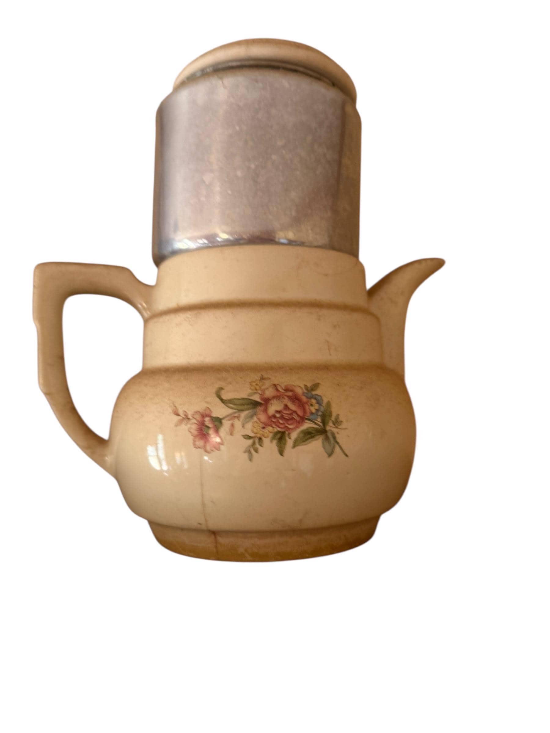 Vintage Floral Ceramic Drip Coffee Pot, Mid Century Kitchen Decor - Thumbnail 2