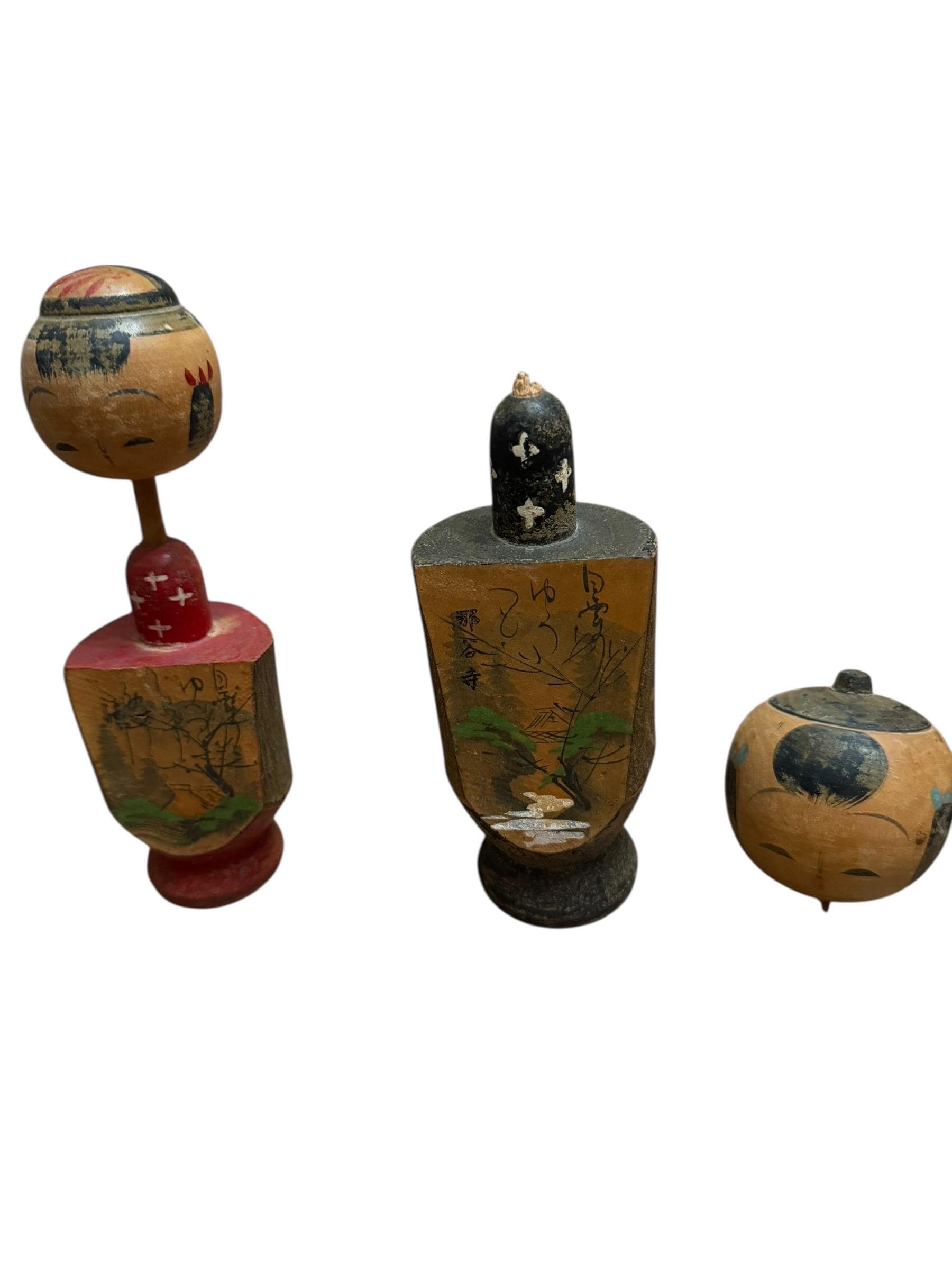 Vintage Japanese Kokeshi Dolls Lot of 2 Naruko Hijiori Wooden Folk Art Showa Era - Image 1