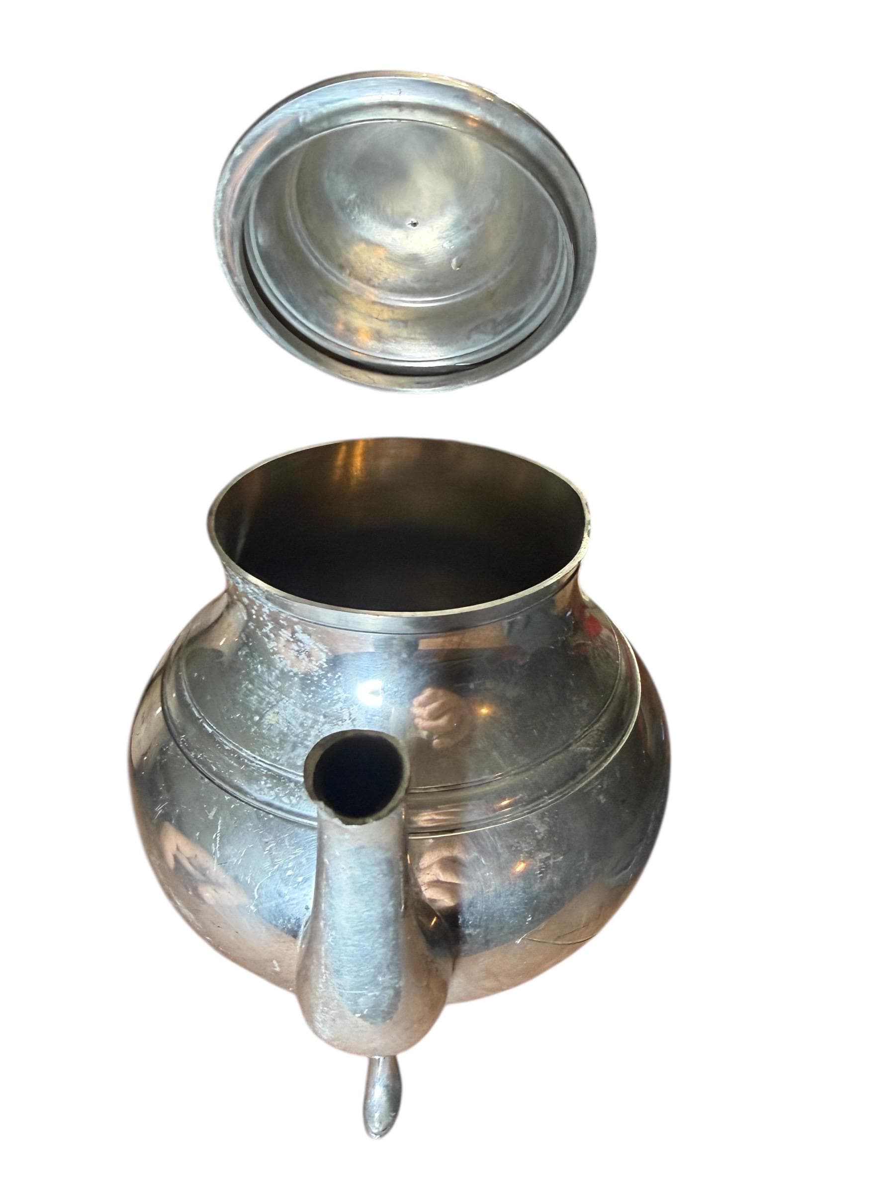 Vintage Wilton Armetale Pewter Coffee Tea Pot Wooden Handle Footed USA - Thumbnail 5