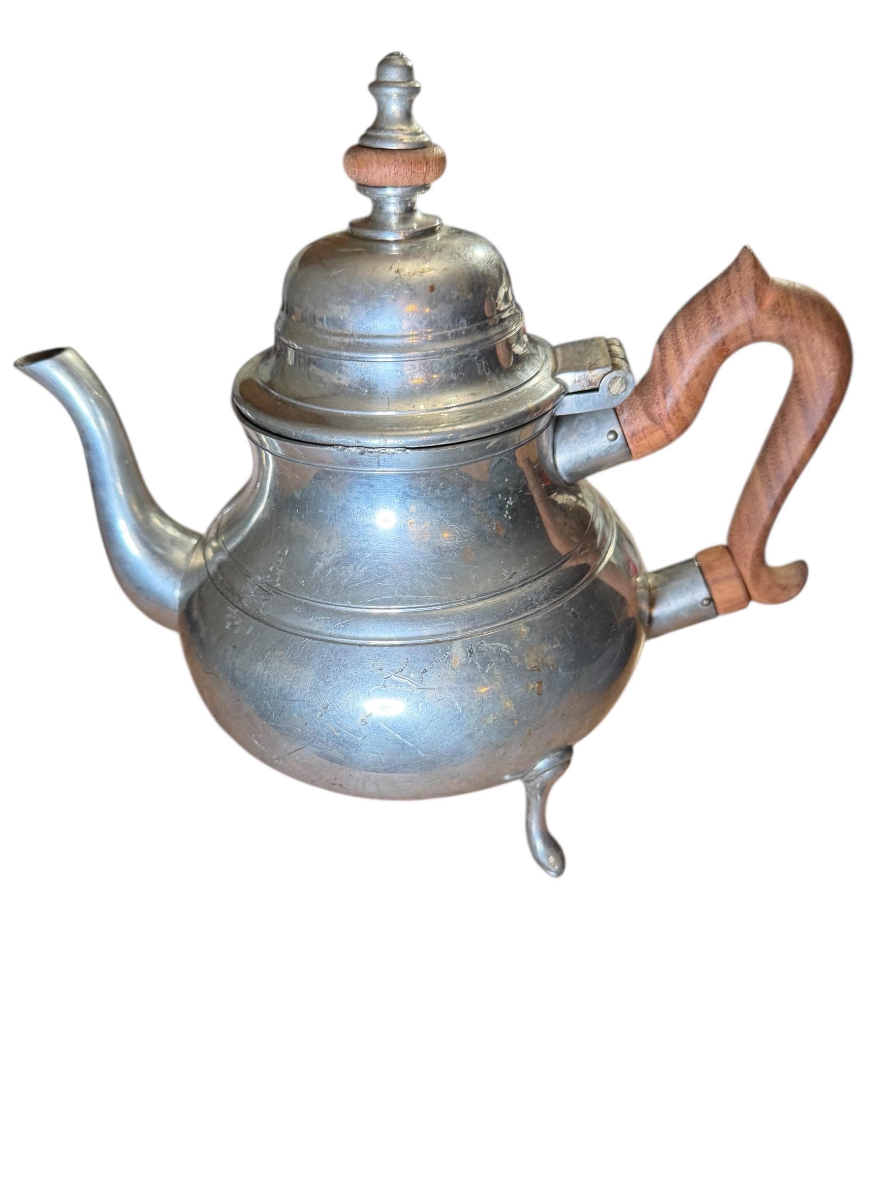 Vintage Wilton Armetale Pewter Coffee Tea Pot Wooden Handle Footed USA - Image 1
