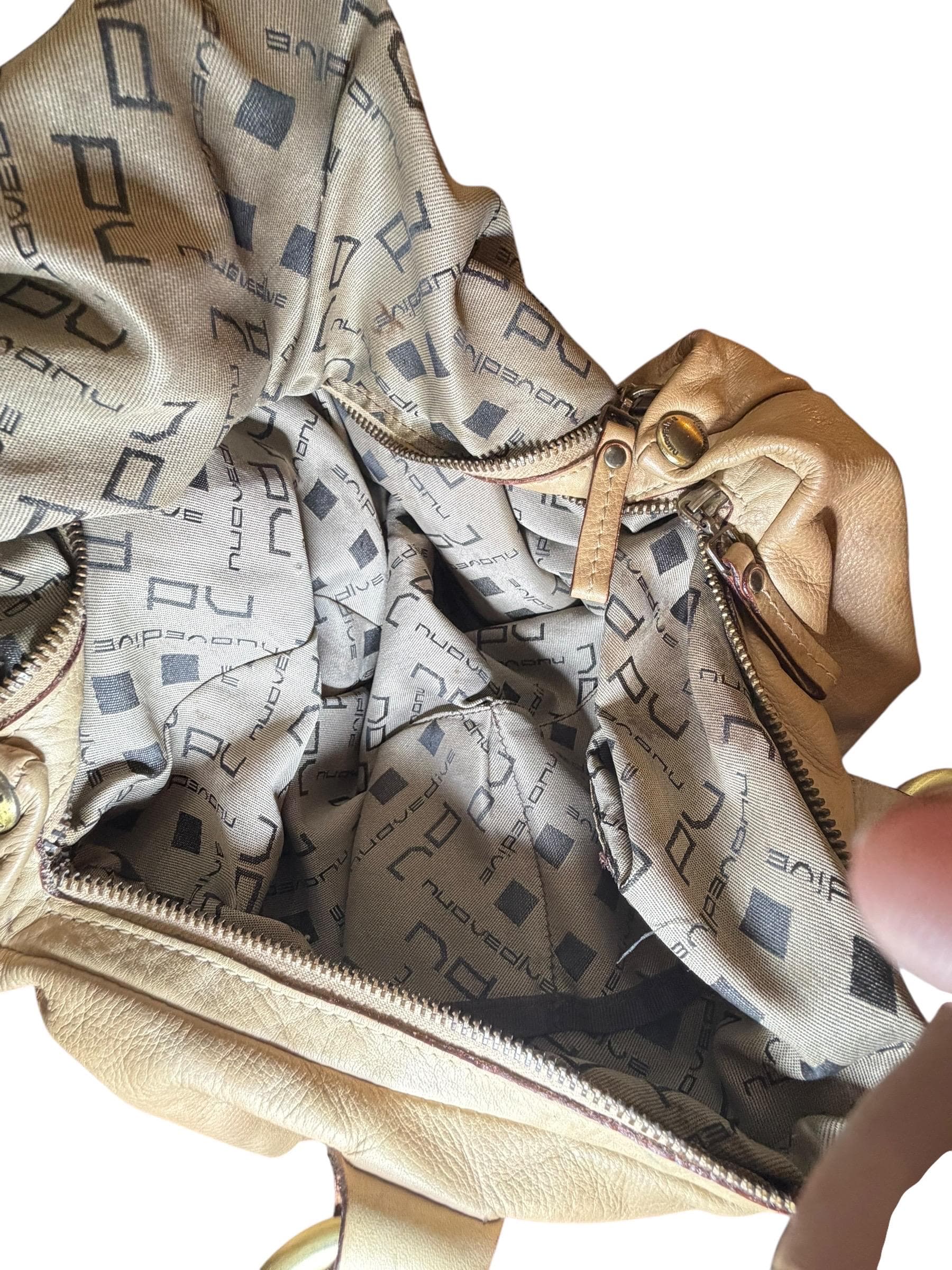 Nuove Dive Italian Leather Handbag Y2K Beige Shoulder Purse Made in Italy - Thumbnail 8