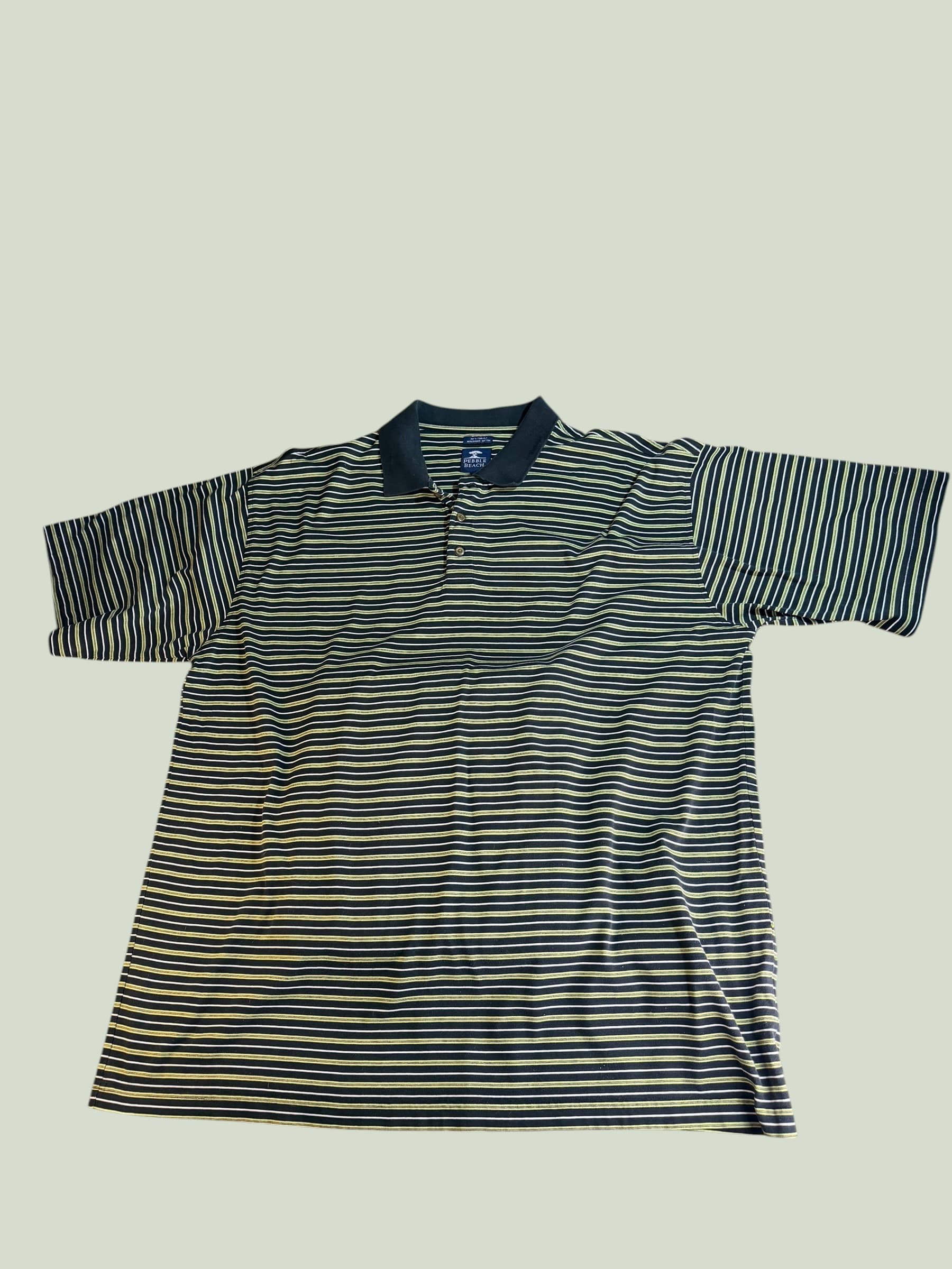Pebble Beach Men’s Golf Polo – Green/Black Stripes – Classic Fit - Image 1