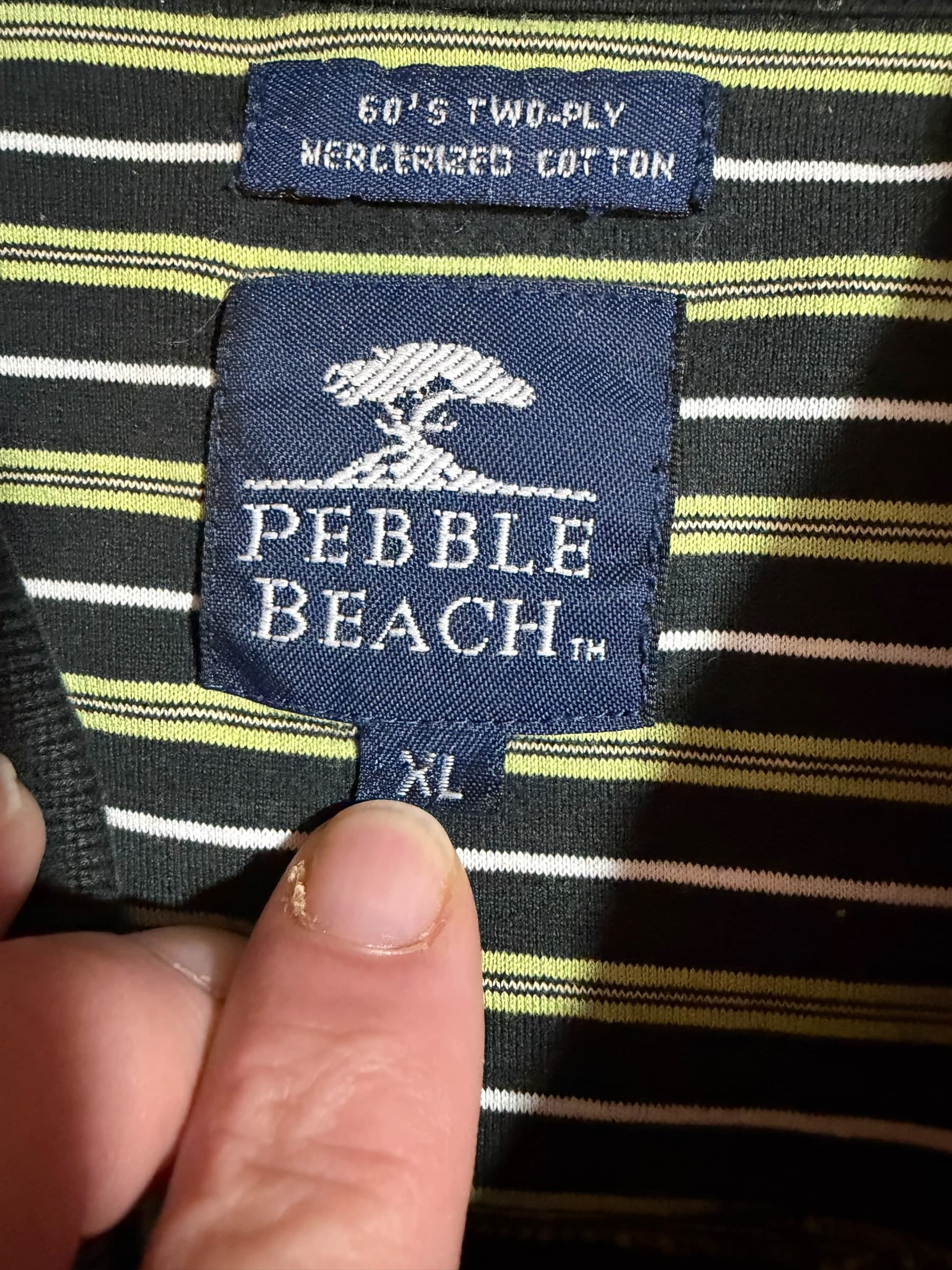 Pebble Beach Men’s Golf Polo – Green/Black Stripes – Classic Fit - Thumbnail 4