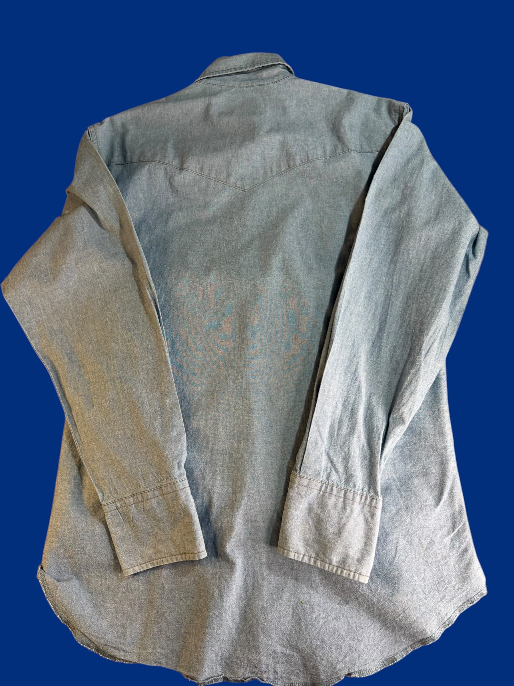 Wrangler Western Pearl Snap Chambray Shirt M Cowboy Boho Vintage Style Denim (65 - Thumbnail 2