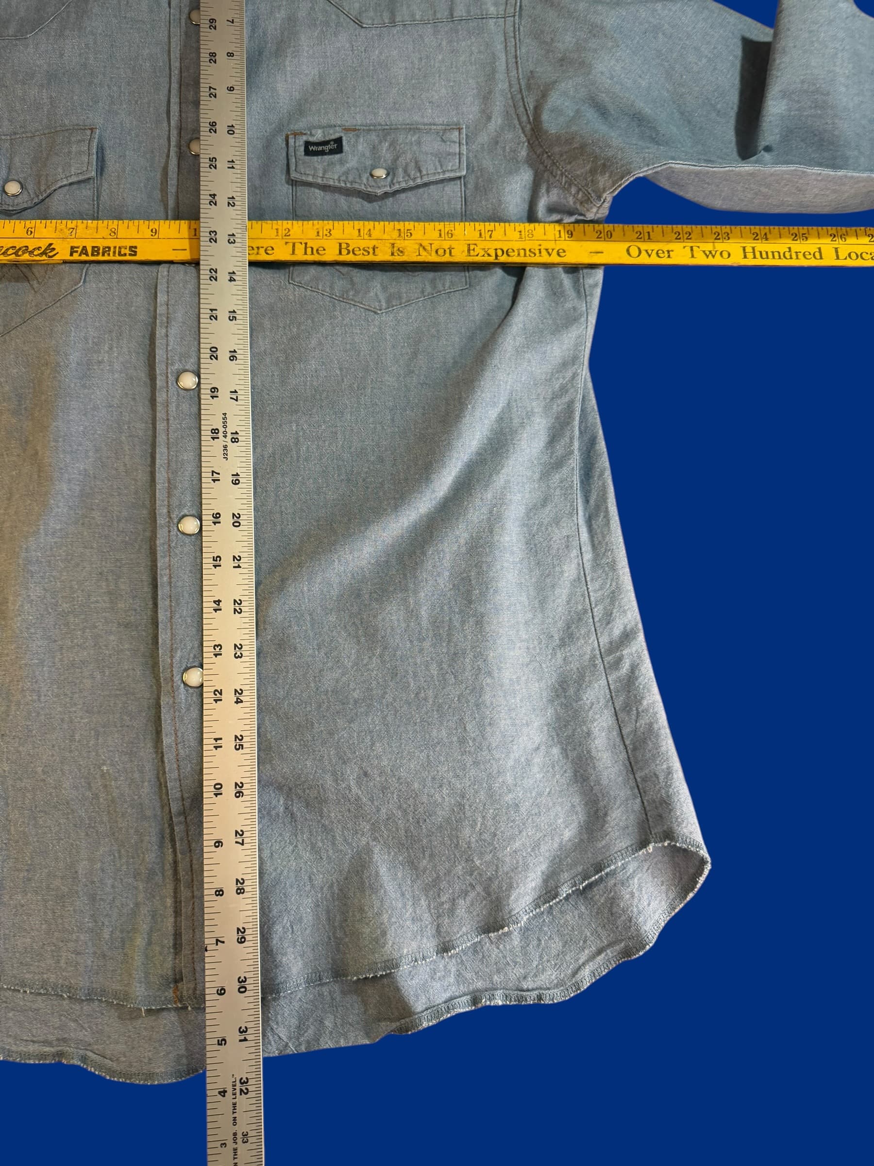 Wrangler Western Pearl Snap Chambray Shirt M Cowboy Boho Vintage Style Denim (65 - Thumbnail 3