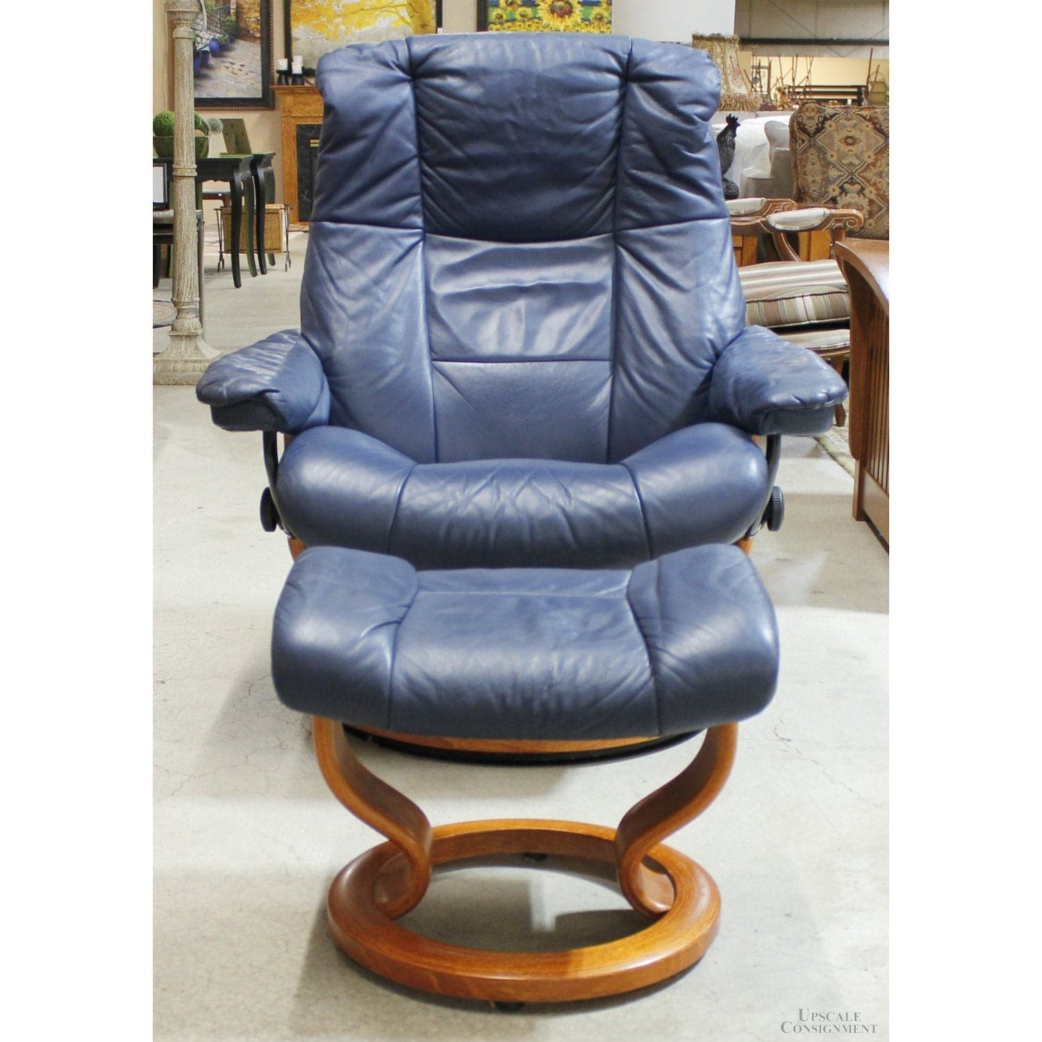 Ekorness Stressless Recliner w/Ottoman - Navy - Thumbnail 4