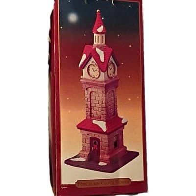Porcelain Clock Tower Christmas Village House Painted Boxed 2000