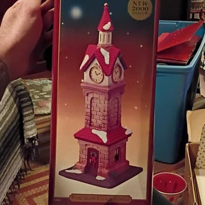 Porcelain Clock Tower Christmas Village House Painted Boxed 2000 - Thumbnail 2