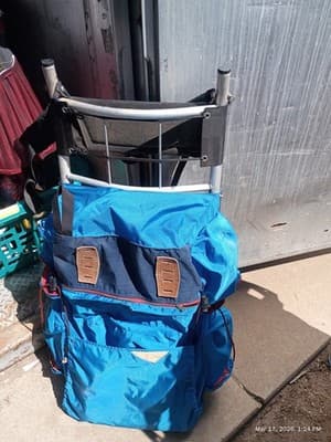 Blue Hiking Backpack External Aluminum Frame Hip Belt 3 Pockets Nylon Leather - Thumbnail 3