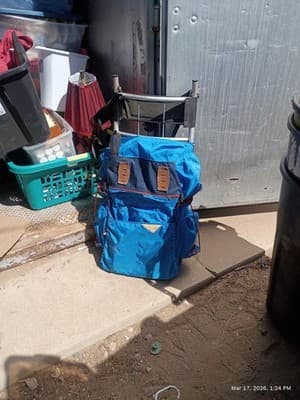 Blue Hiking Backpack External Aluminum Frame Hip Belt 3 Pockets Nylon Leather - Thumbnail 5