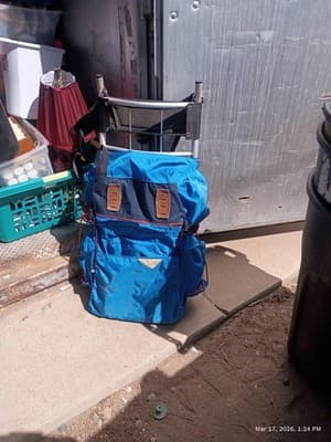 Blue Hiking Backpack External Aluminum Frame Hip Belt 3 Pockets Nylon Leather - Thumbnail 4