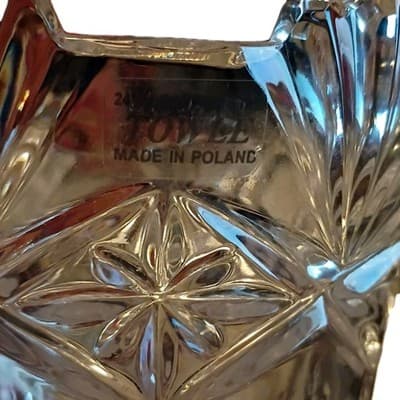Towle Cut Crystal Vase Poland Floral Etched Decorative Glass Flowers - Thumbnail 2