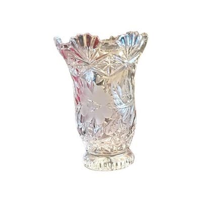 Towle Cut Crystal Vase Poland Floral Etched Decorative Glass Flowers