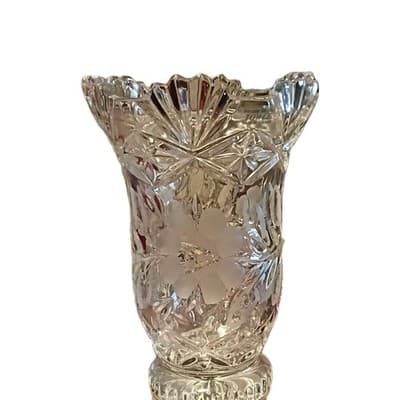 Towle Cut Crystal Vase Poland Floral Etched Decorative Glass Flowers - Thumbnail 5