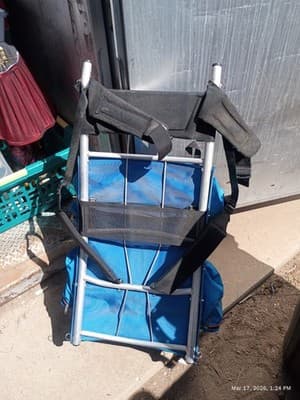 Blue Hiking Backpack External Aluminum Frame Hip Belt 3 Pockets Nylon Leather