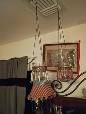 Glass Tea Light Candle Hanging Holders Ruby Red Beaded And White Beaded 1wt 1red - Thumbnail 2