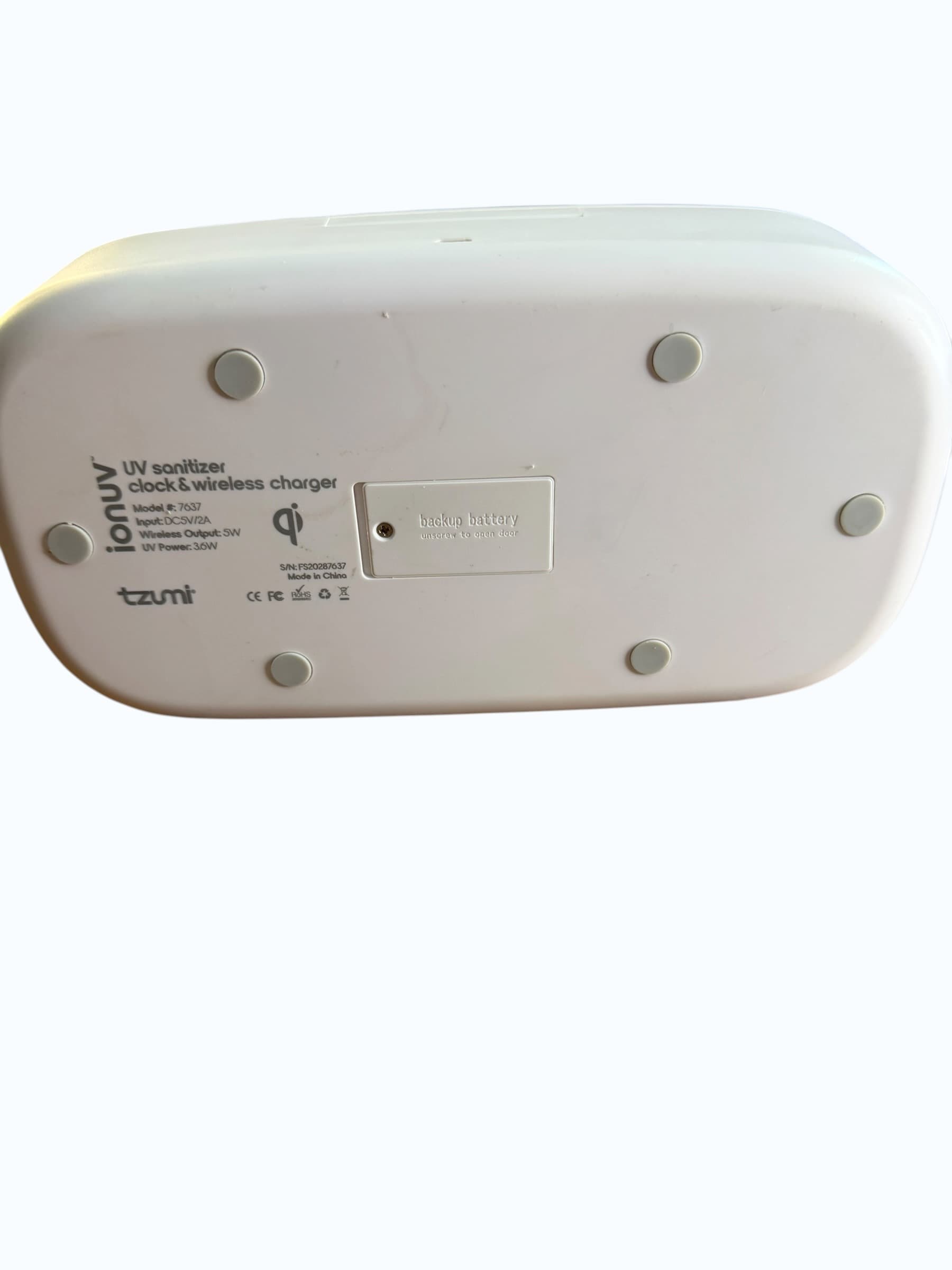 Tzumi ionUV UV Sanitizer Clock Wireless Qi Charger Model 7637 White Used - Thumbnail 5