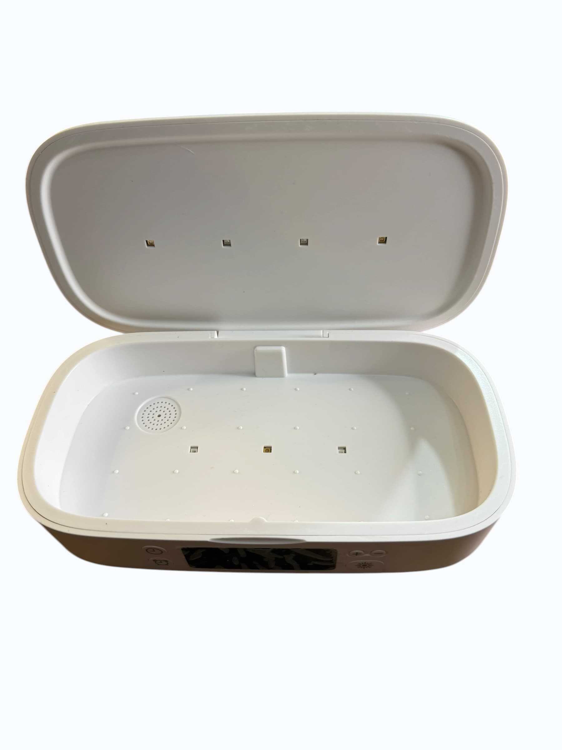 Tzumi ionUV UV Sanitizer Clock Wireless Qi Charger Model 7637 White Used - Thumbnail 3