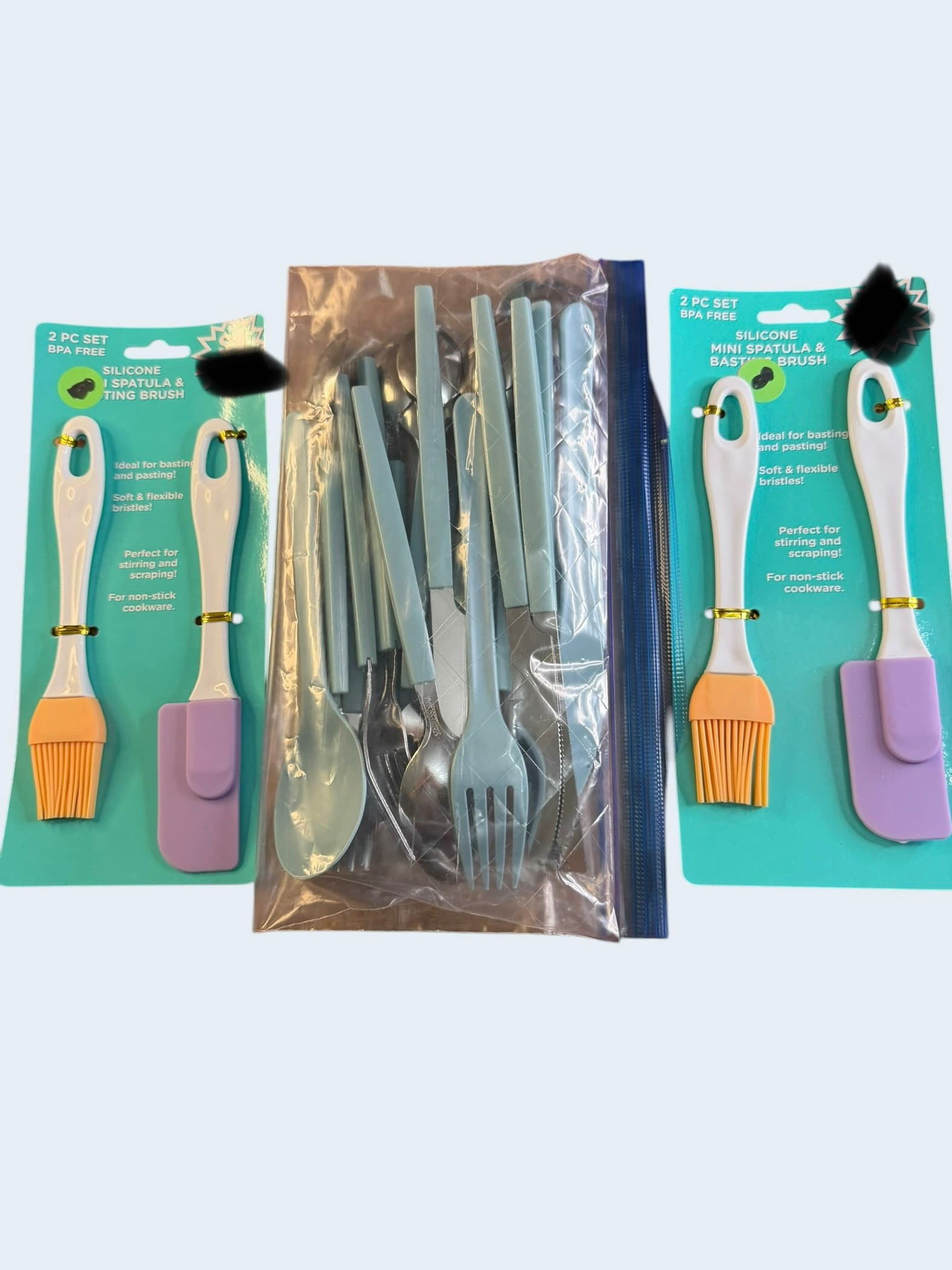 Silicone Spatula Brush Sets + Stainless Travel Flatware Cutlery Kitchen Lot - Image 1