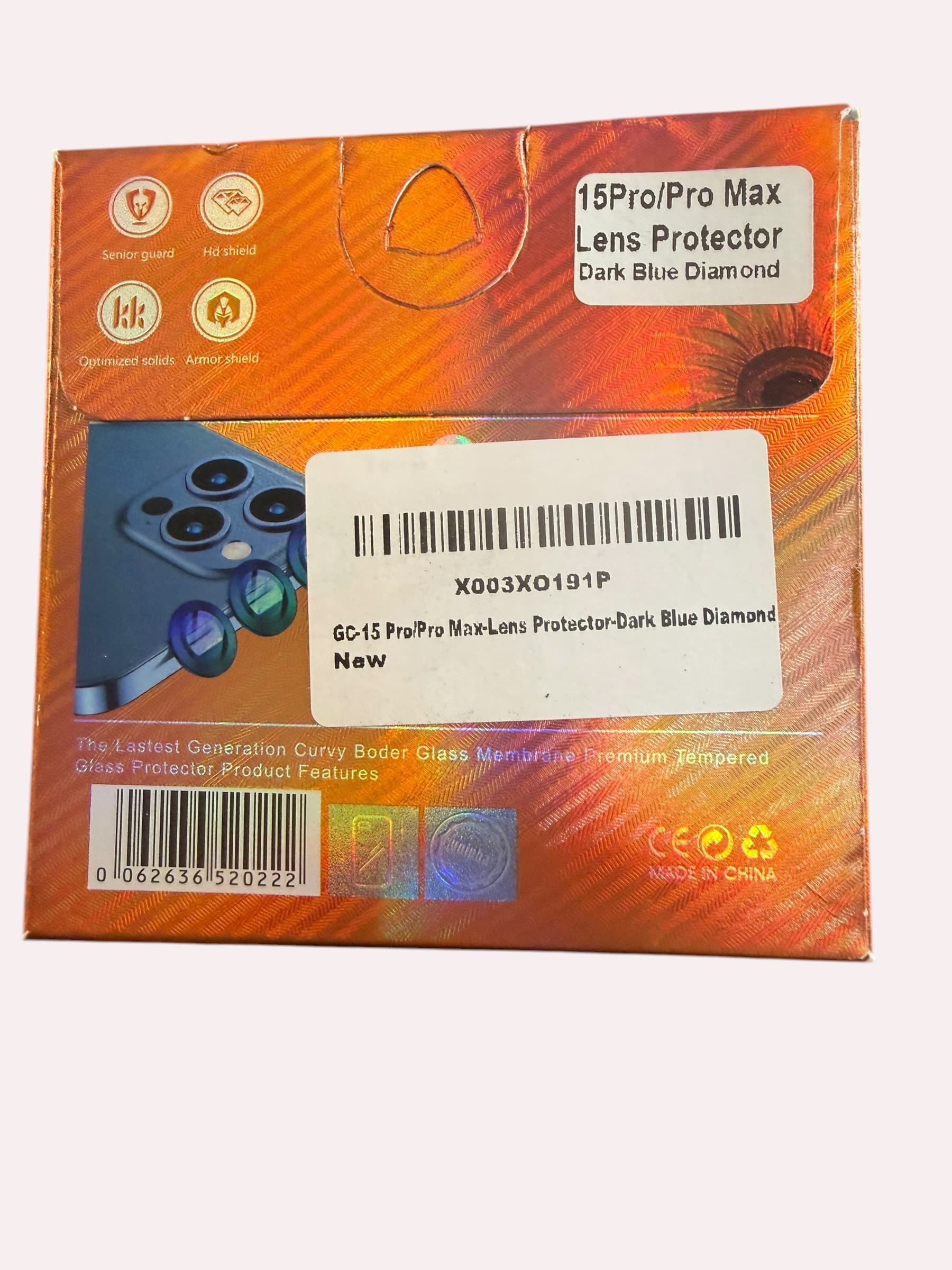 Unipha iPhone 15 Pro Pro Max Camera Lens Protector Blue Diamond HD Glass New - Thumbnail 2