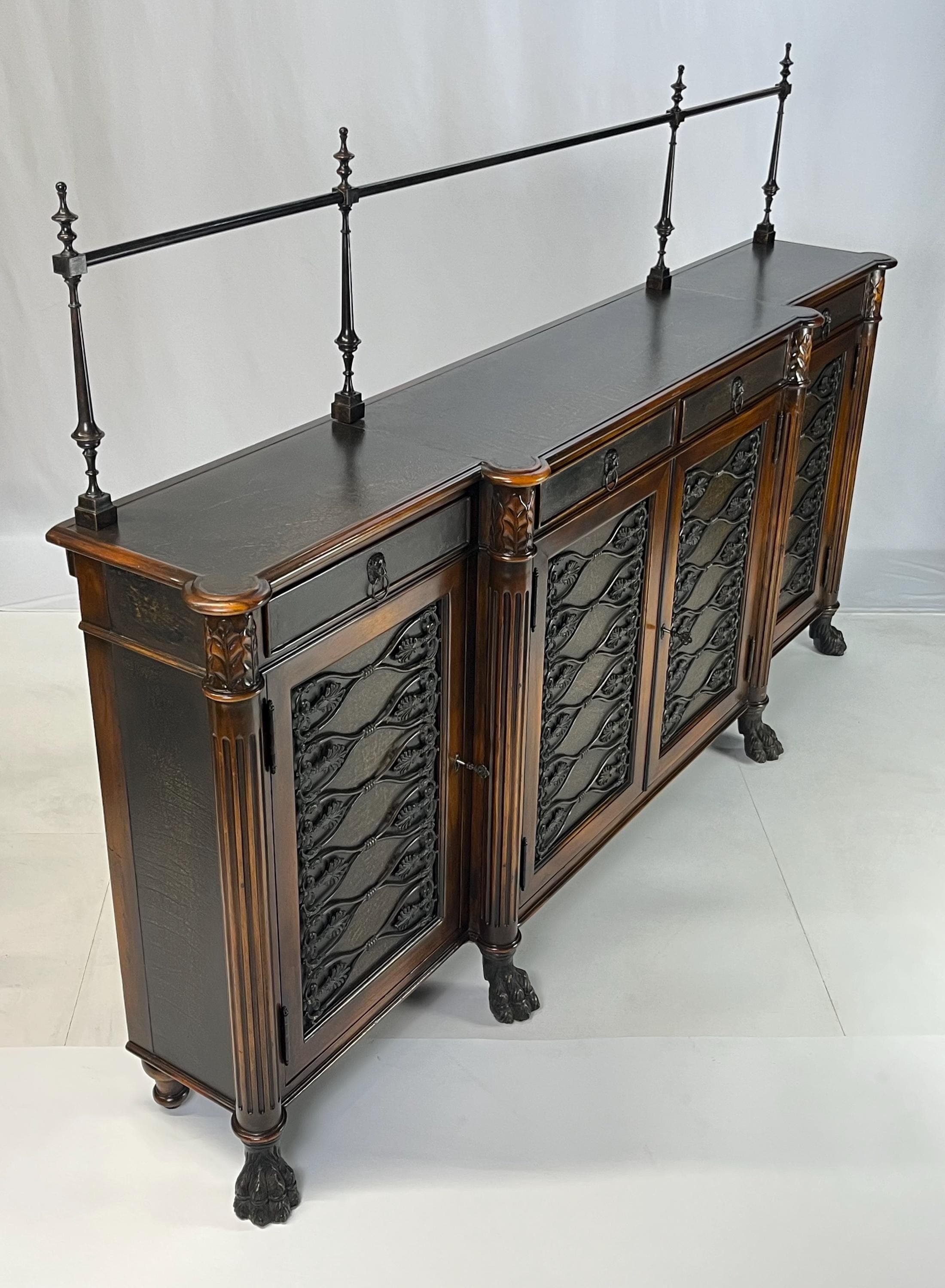 Theodore Alexander Attributed Regency Revival Leather-Top Sideboard With Gallery - Thumbnail 6