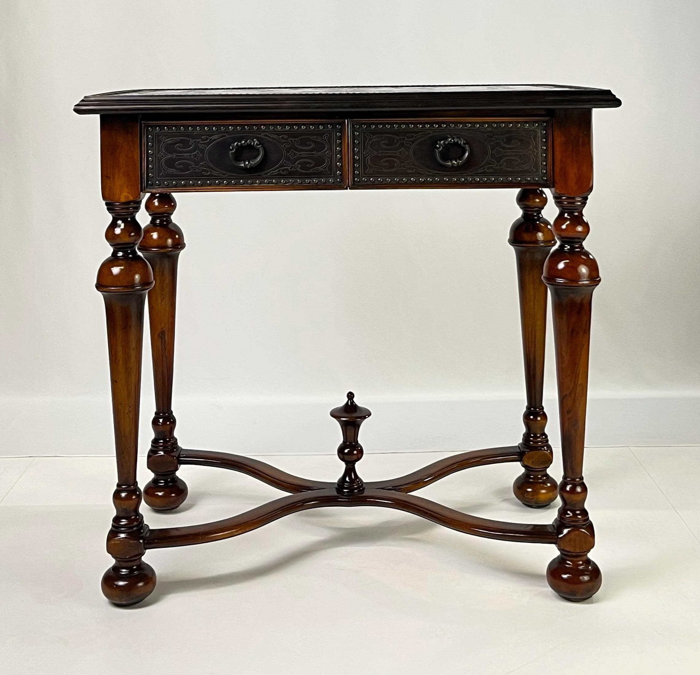 Theodore Alexander Attributed "William and Mary Armoury Table" With Engraved Brass Panels - Thumbnail 3