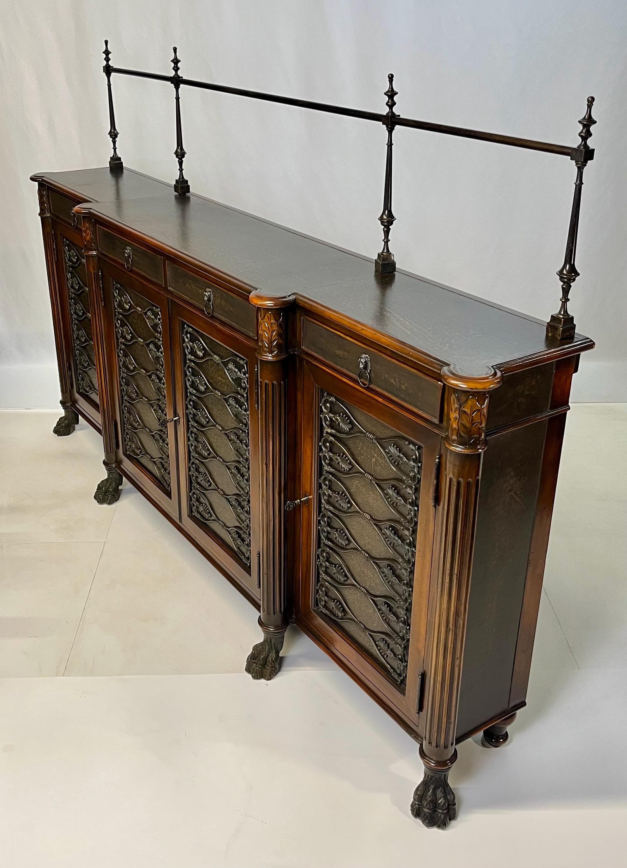 Theodore Alexander Attributed Regency Revival Leather-Top Sideboard With Gallery - Thumbnail 4