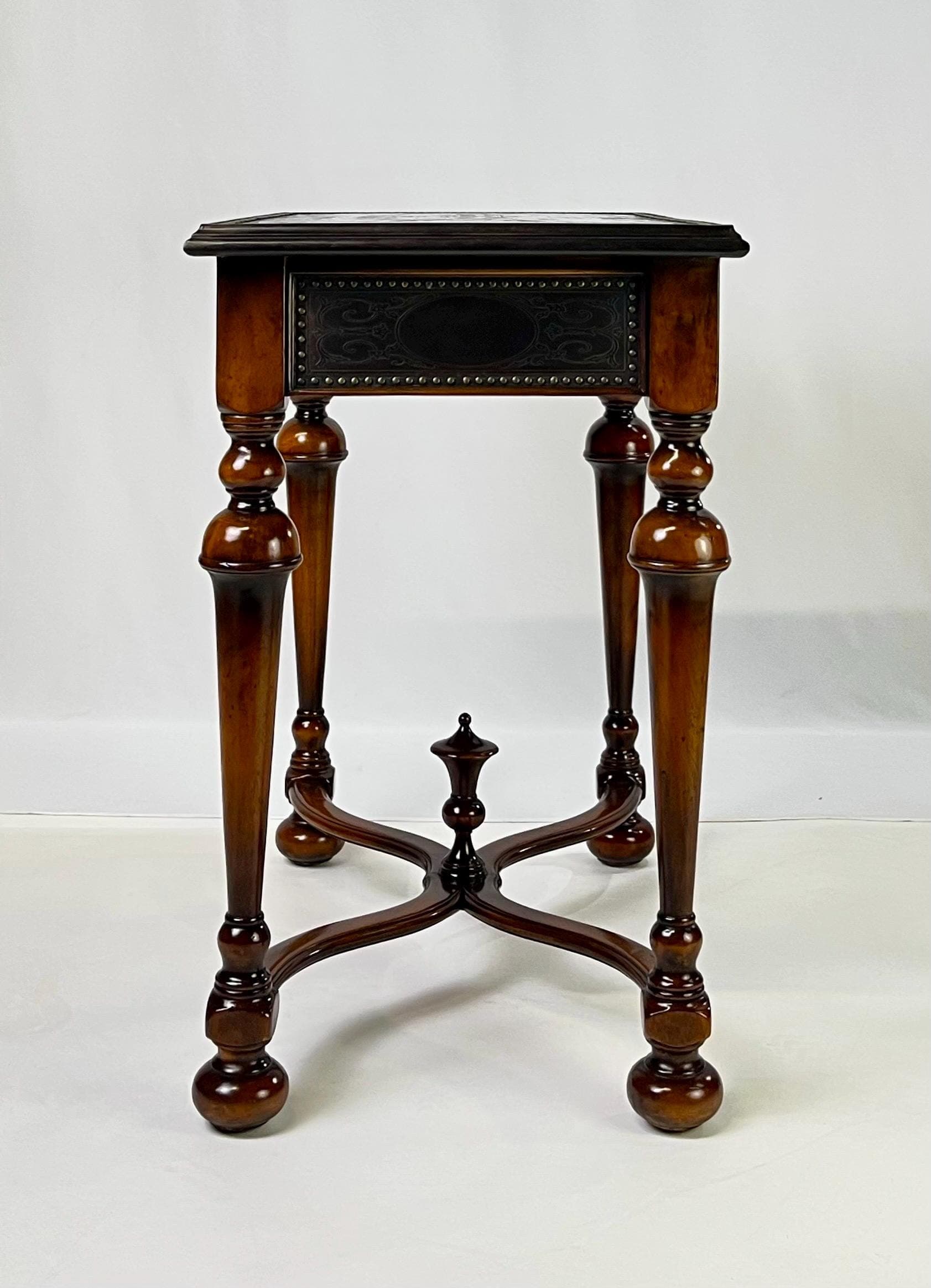 Theodore Alexander Attributed "William and Mary Armoury Table" With Engraved Brass Panels - Thumbnail 4