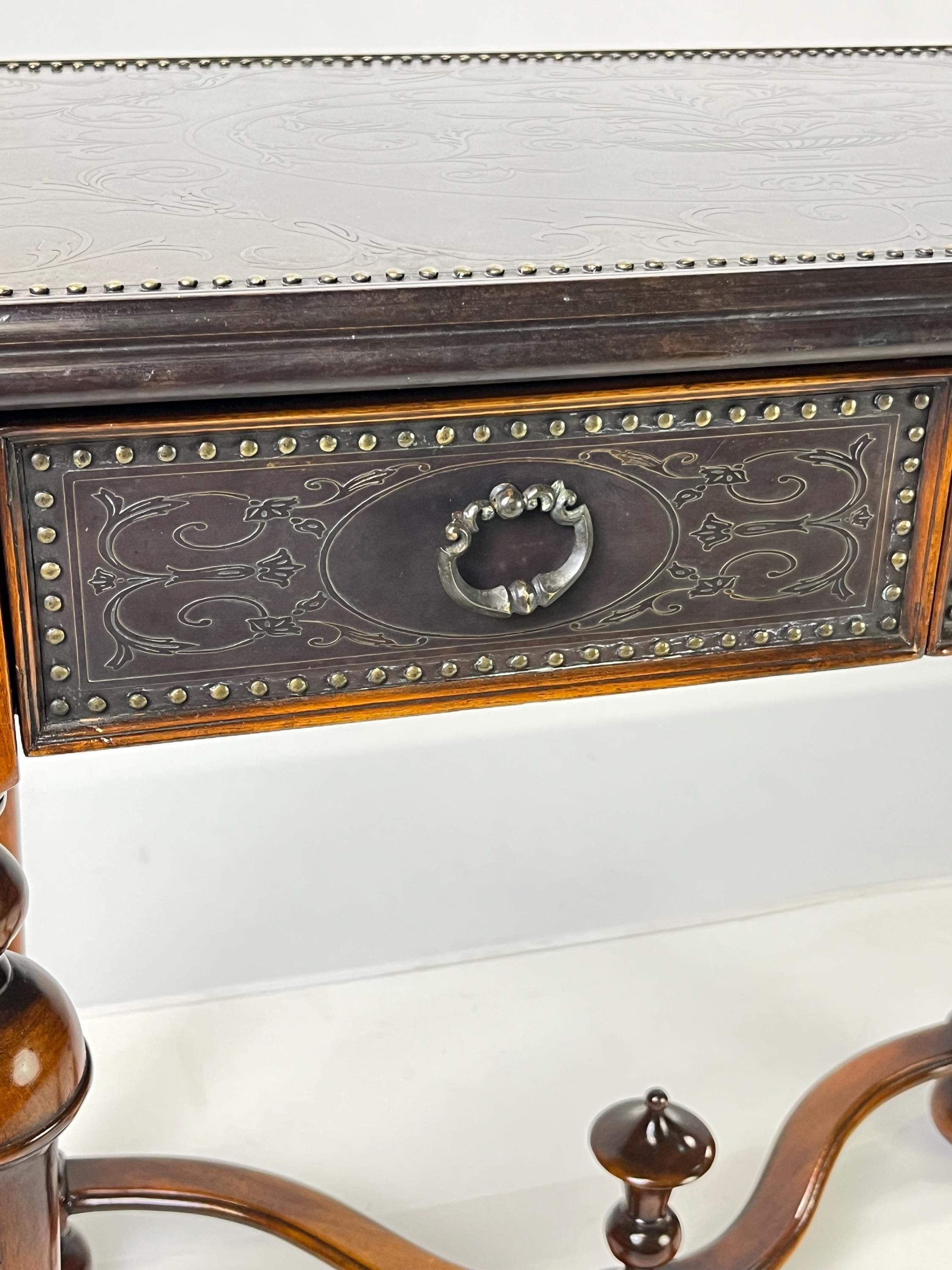 Theodore Alexander Attributed "William and Mary Armoury Table" With Engraved Brass Panels - Thumbnail 11