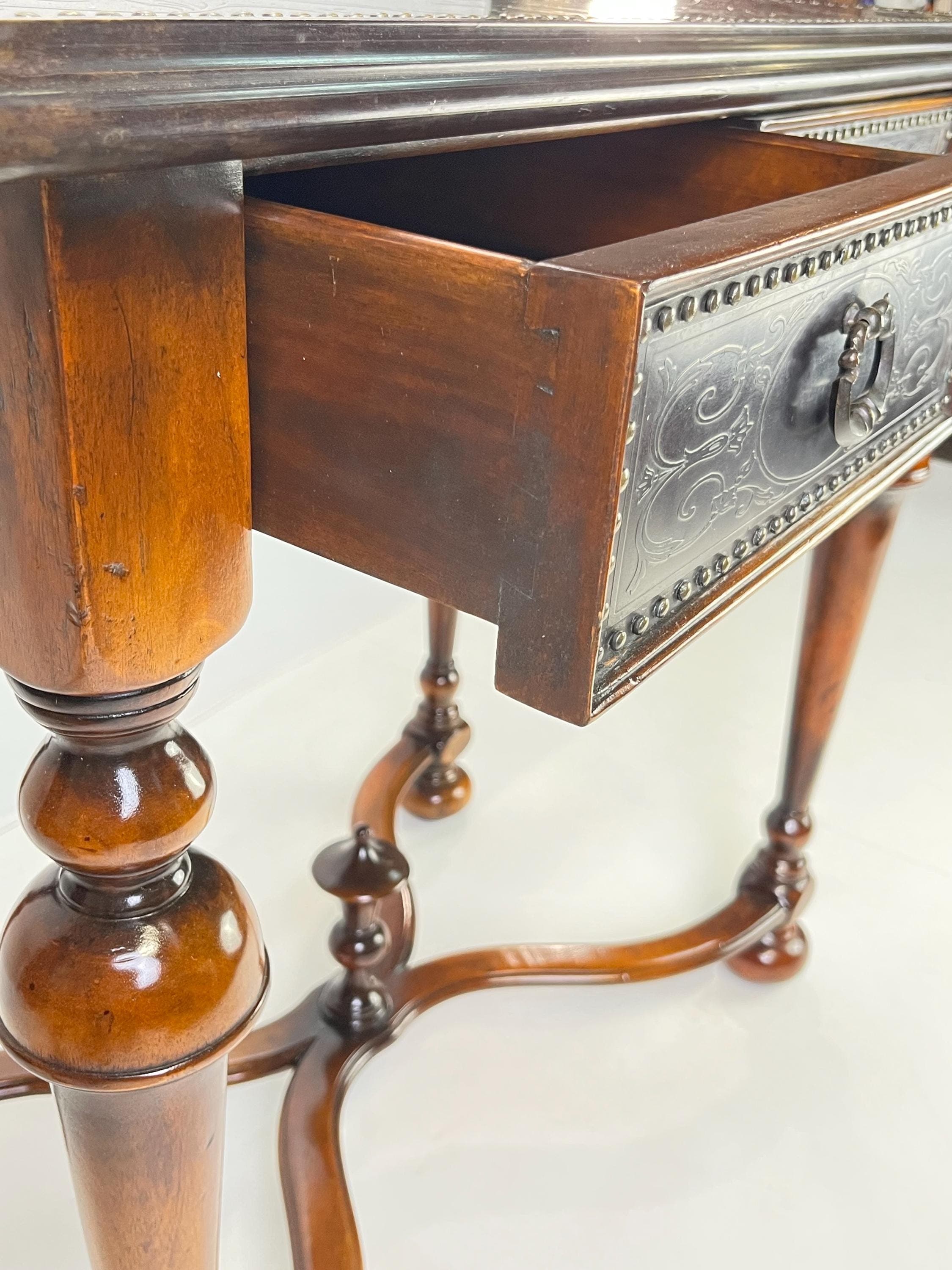 Theodore Alexander Attributed "William and Mary Armoury Table" With Engraved Brass Panels - Thumbnail 9