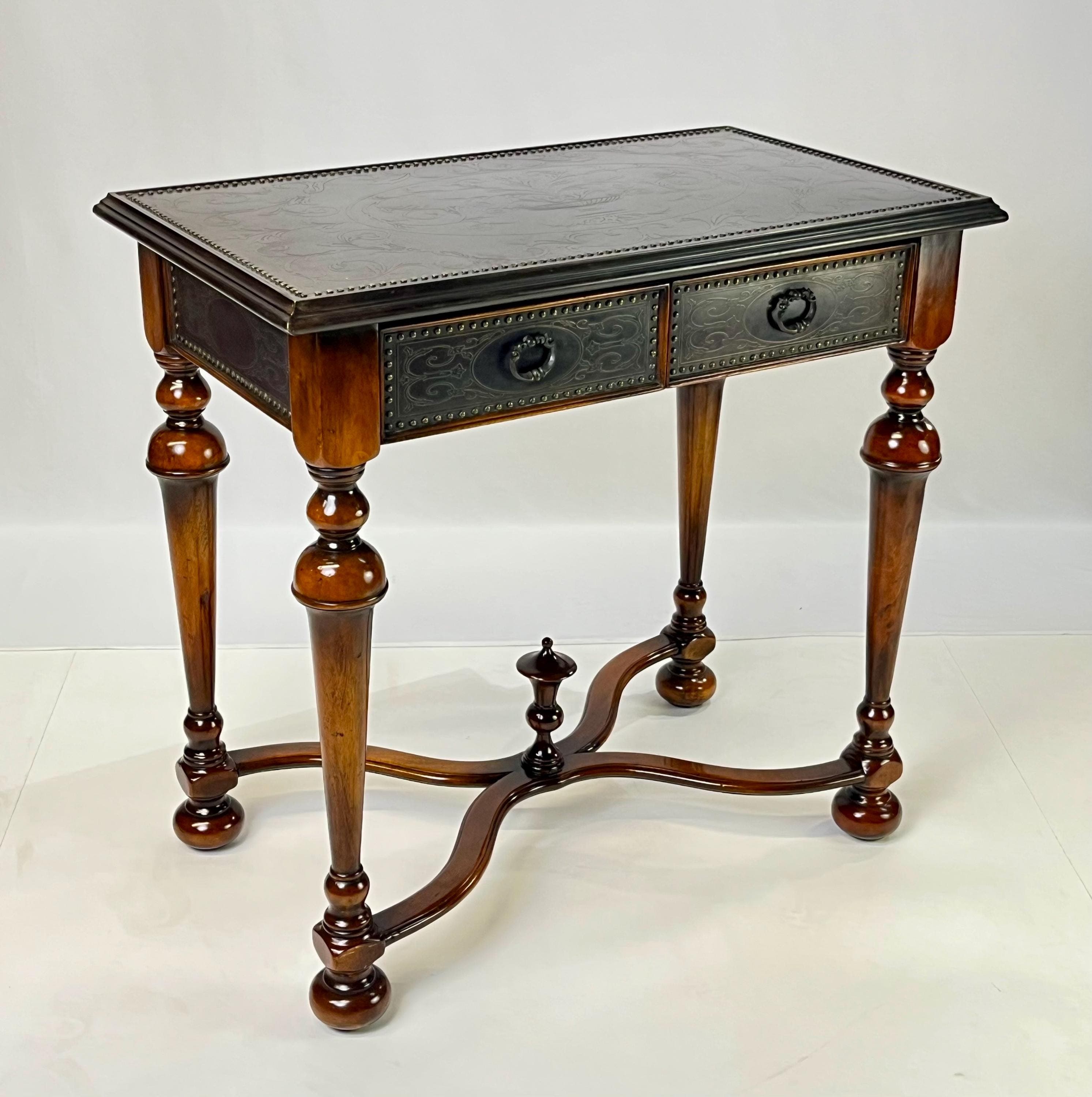 Theodore Alexander Attributed "William and Mary Armoury Table" With Engraved Brass Panels - Image 1