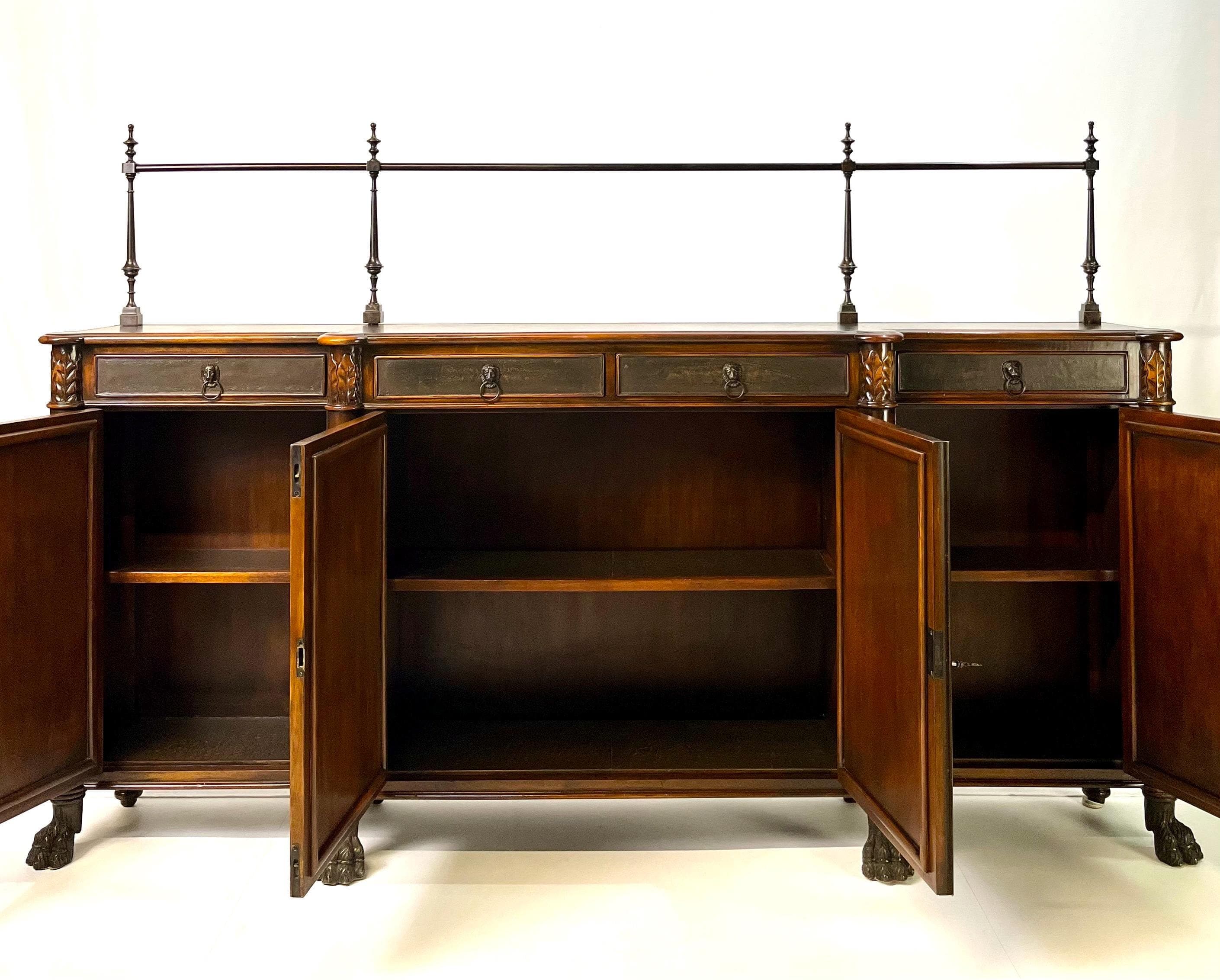 Theodore Alexander Attributed Regency Revival Leather-Top Sideboard With Gallery - Thumbnail 3