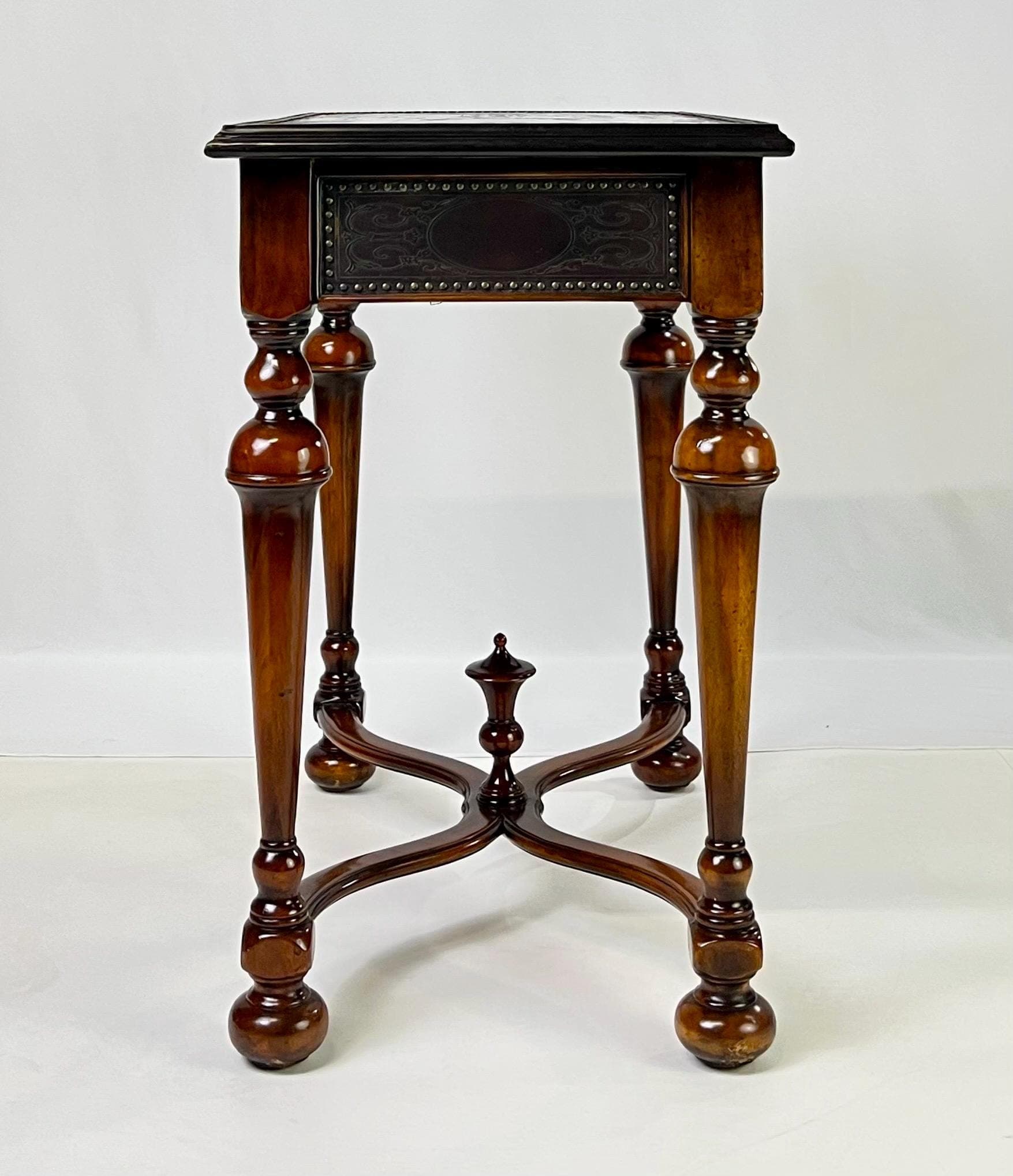 Theodore Alexander Attributed "William and Mary Armoury Table" With Engraved Brass Panels - Thumbnail 6