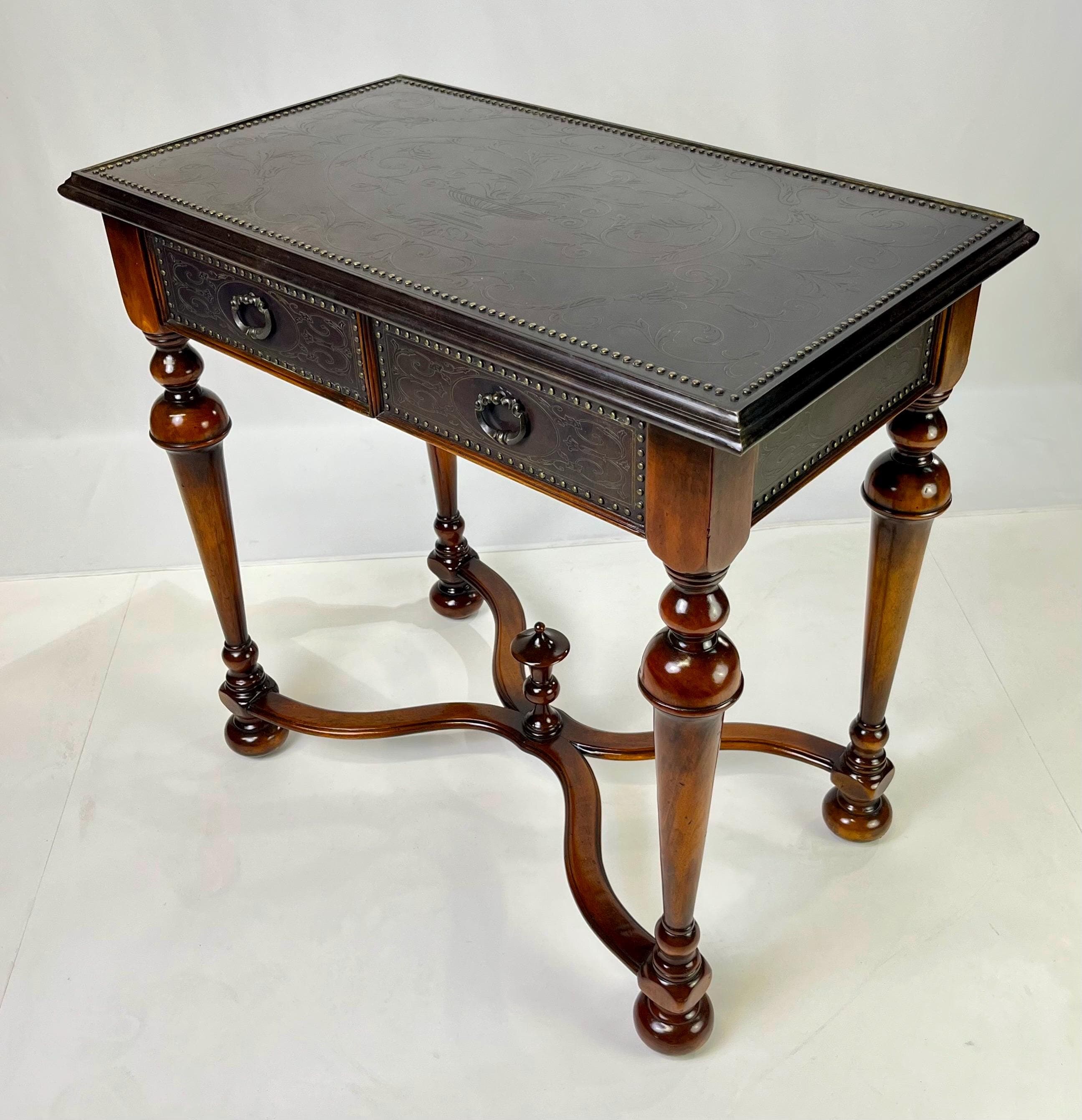 Theodore Alexander Attributed "William and Mary Armoury Table" With Engraved Brass Panels - Thumbnail 5