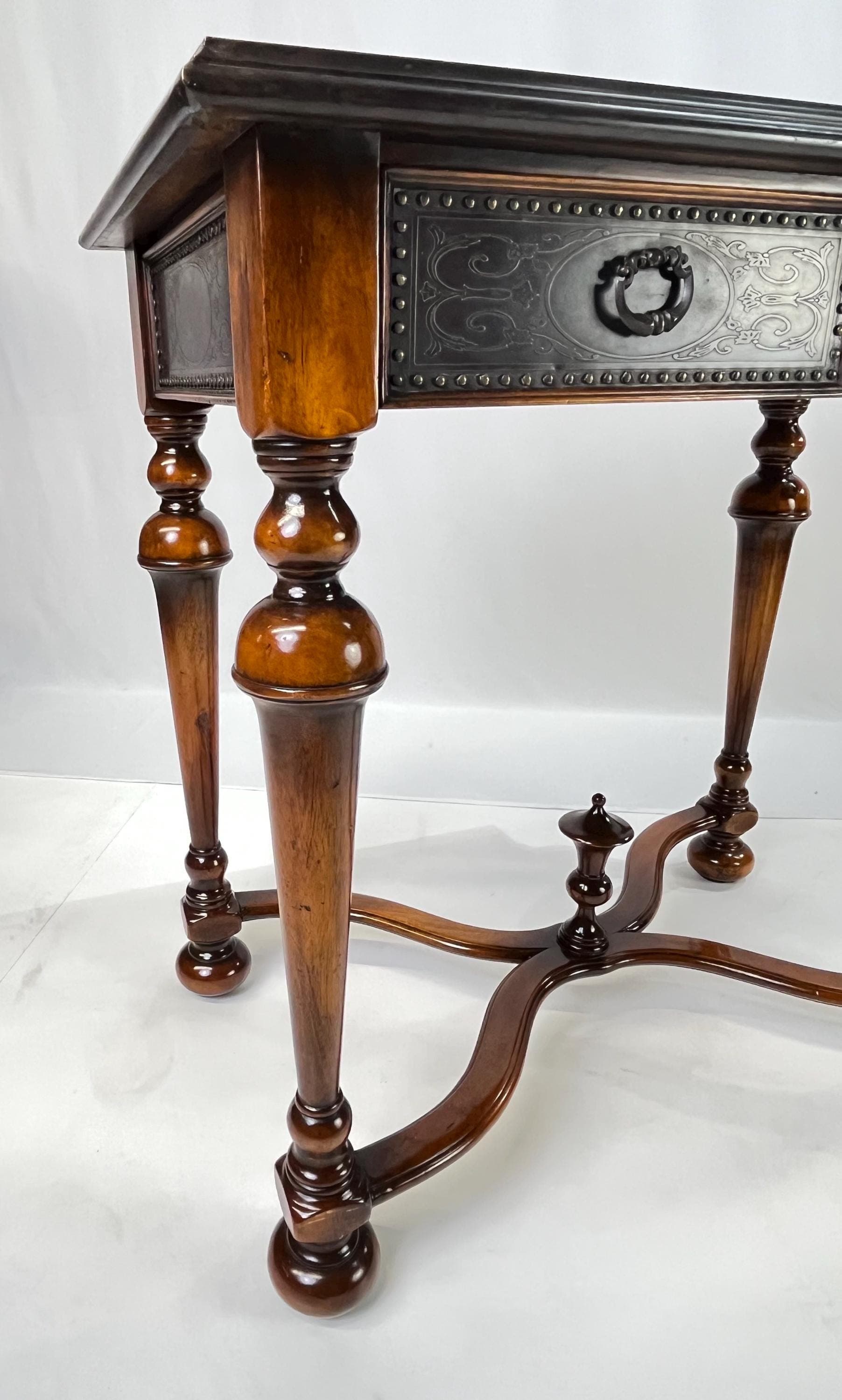 Theodore Alexander Attributed "William and Mary Armoury Table" With Engraved Brass Panels - Thumbnail 12