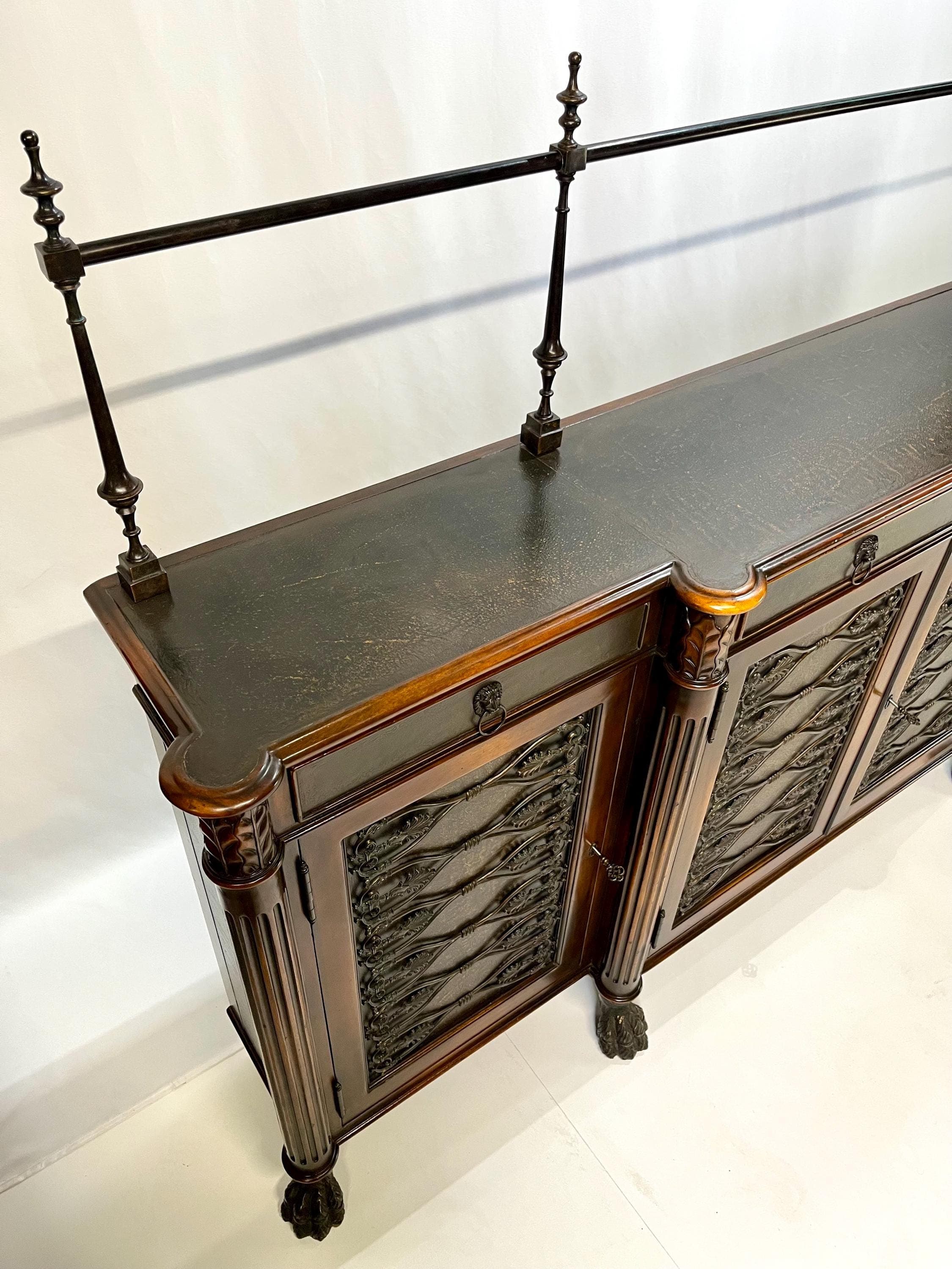 Theodore Alexander Attributed Regency Revival Leather-Top Sideboard With Gallery - Thumbnail 16