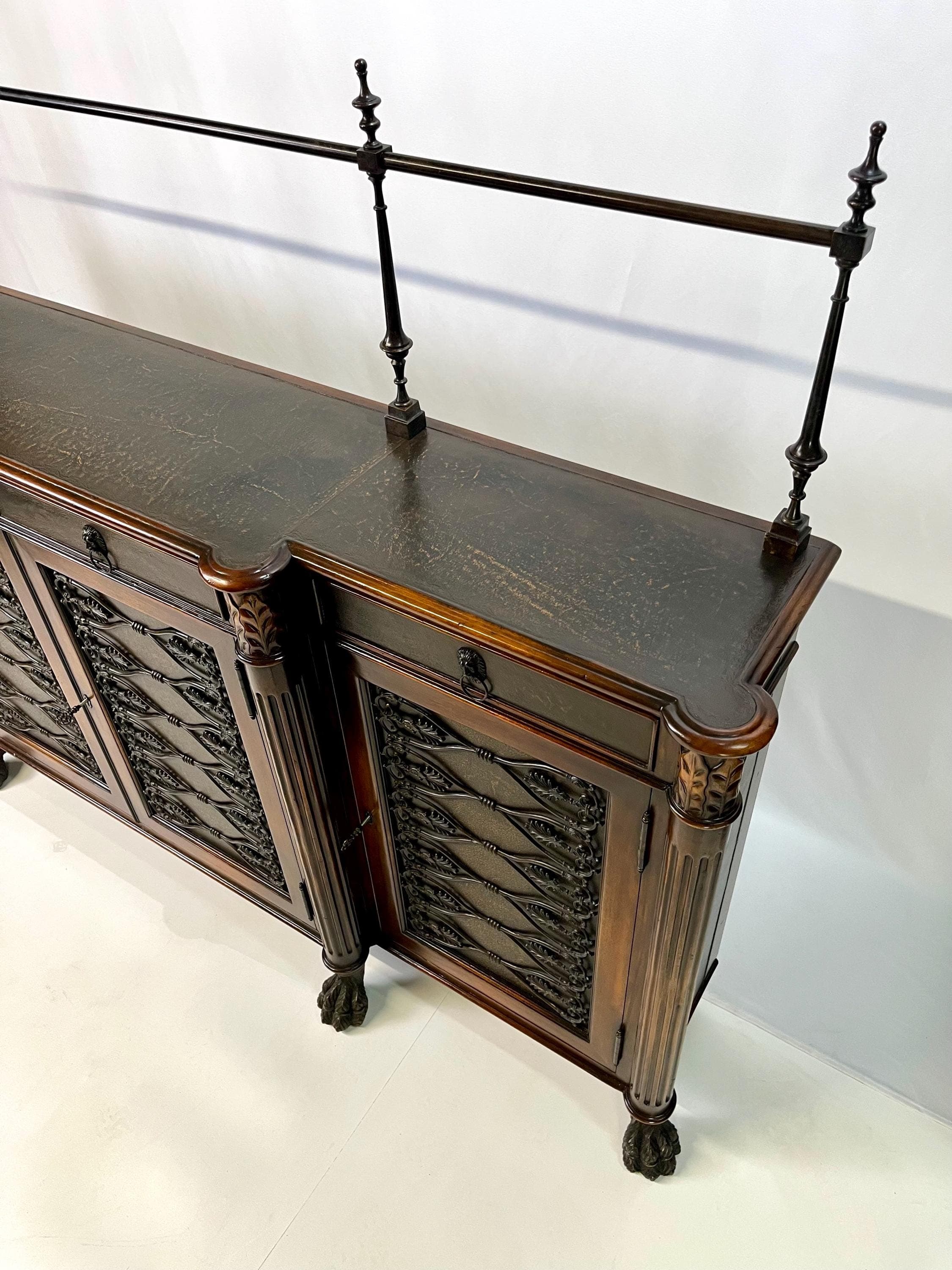 Theodore Alexander Attributed Regency Revival Leather-Top Sideboard With Gallery - Thumbnail 18