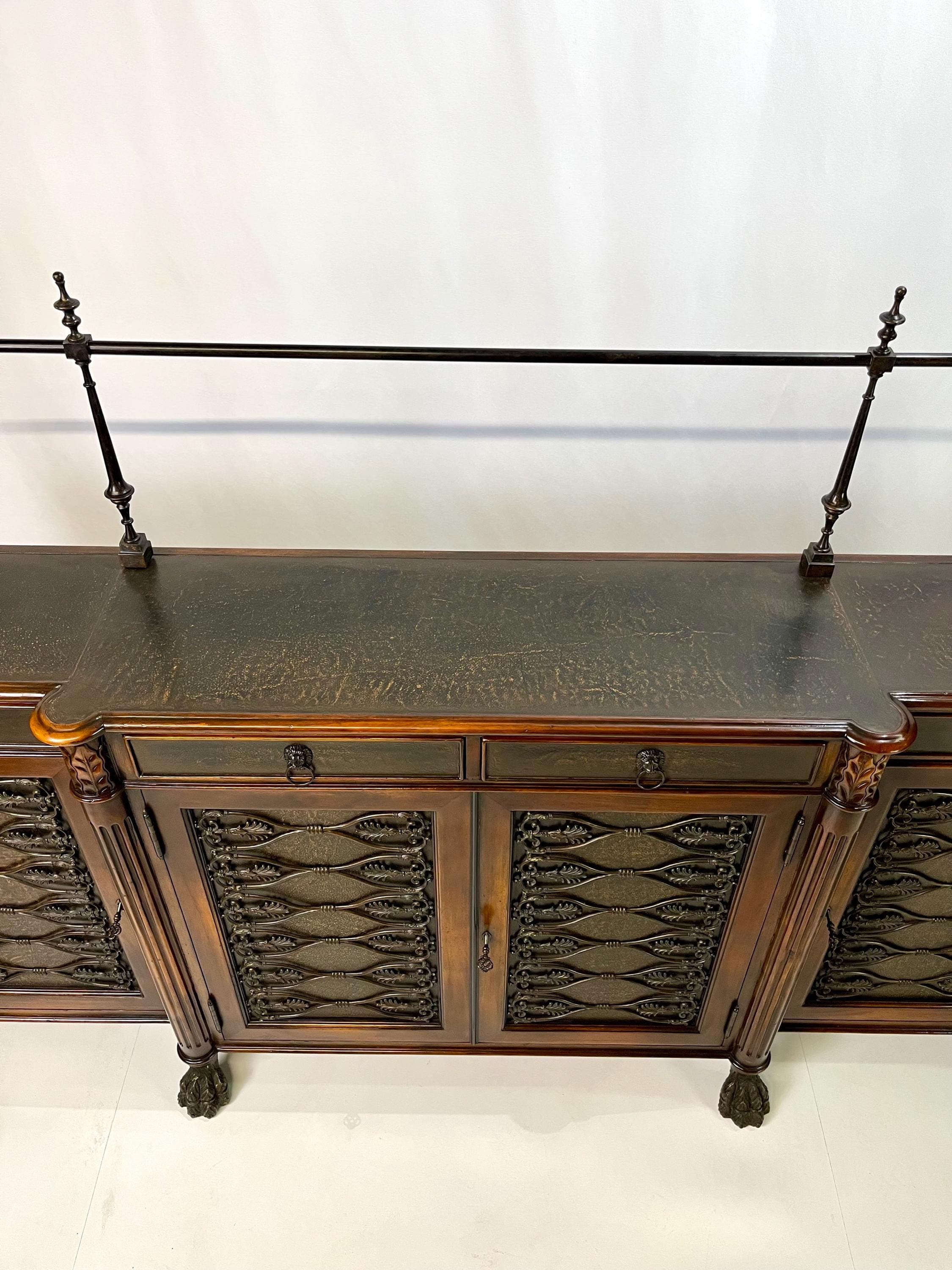 Theodore Alexander Attributed Regency Revival Leather-Top Sideboard With Gallery - Thumbnail 17