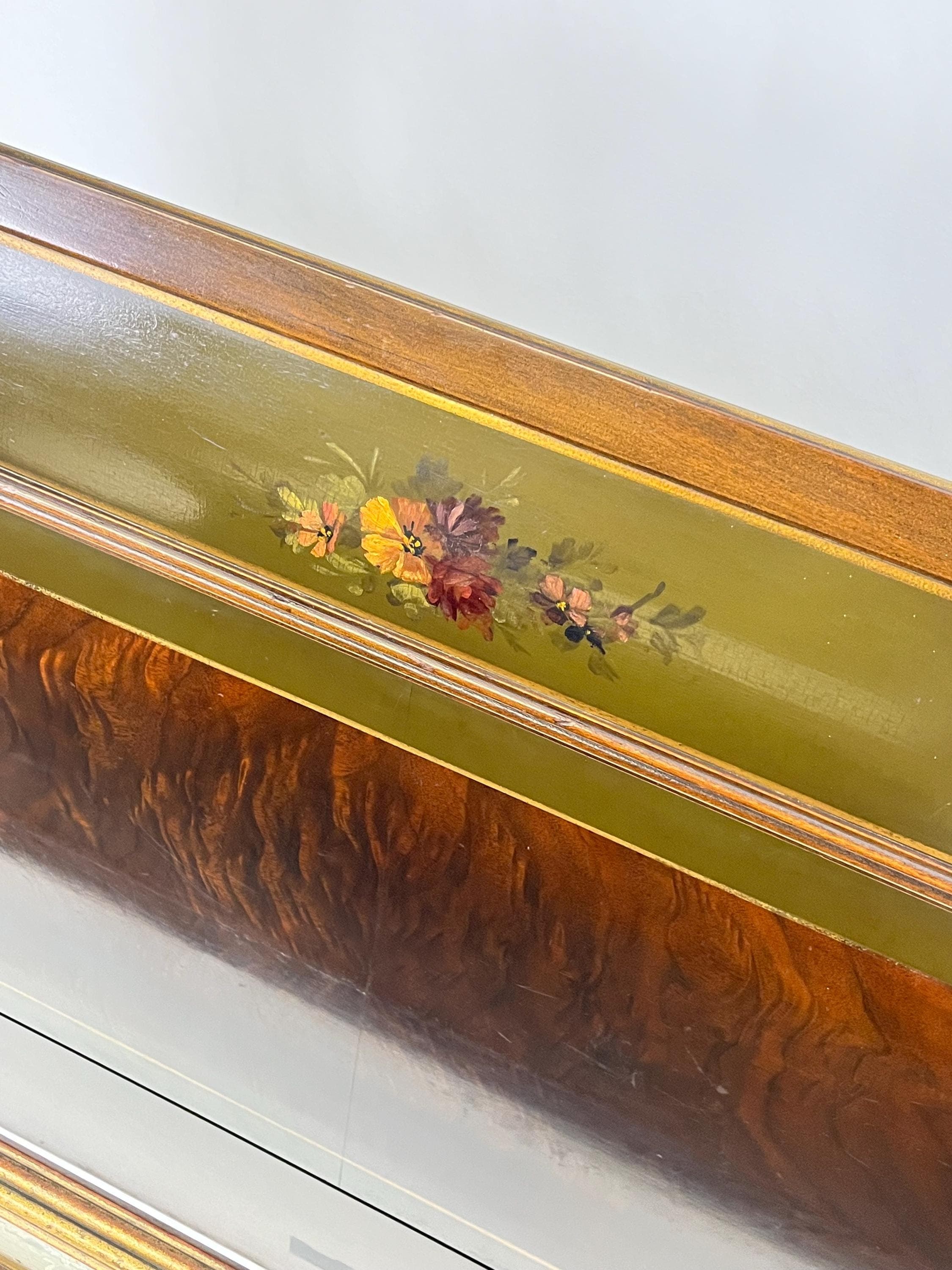 Neoclassical Sligh Furniture Walnut Burl & Hand-Painted Full Bed - Thumbnail 8