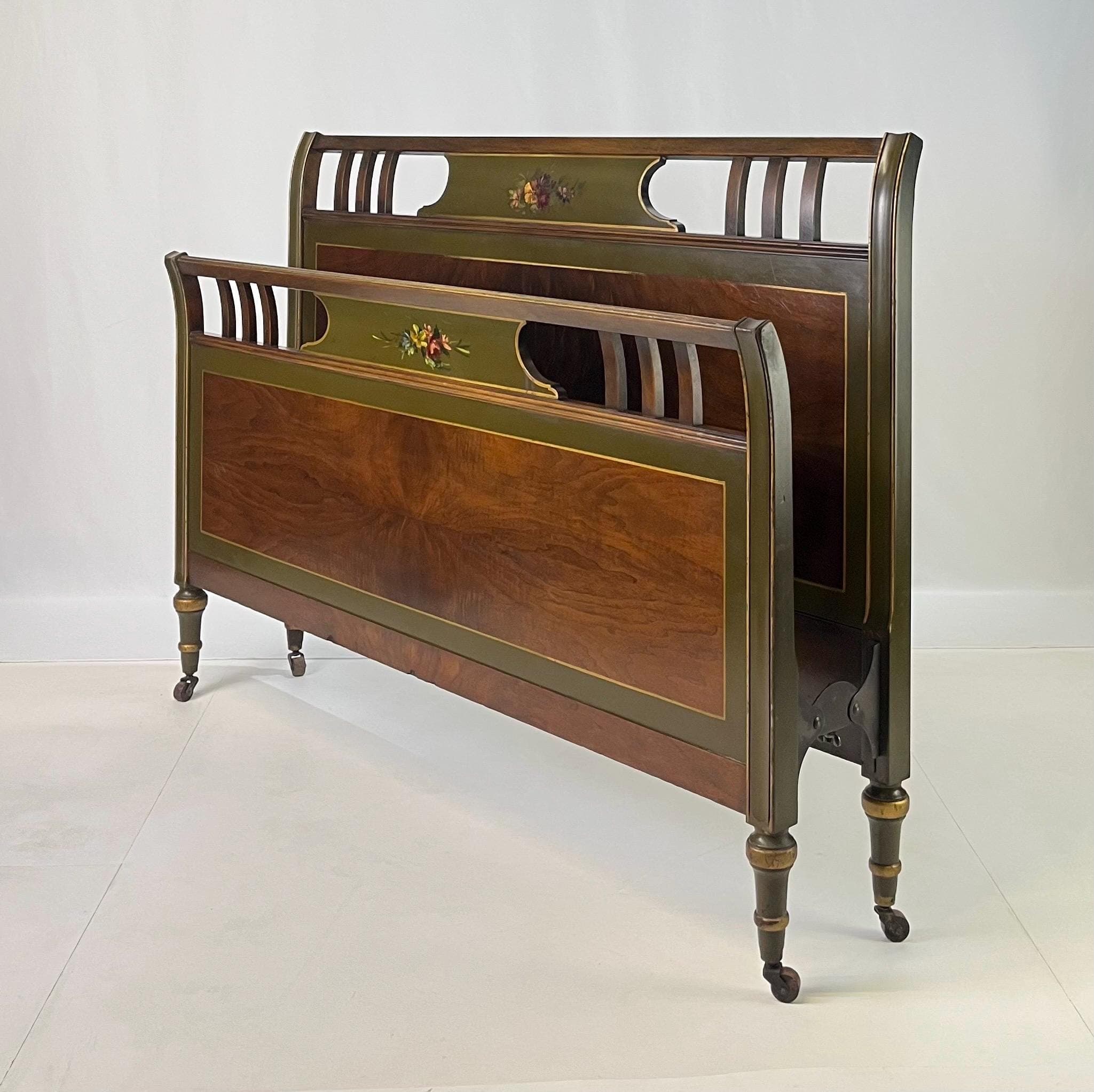 Neoclassical Sligh Furniture Walnut Burl & Hand-Painted Full Bed - Thumbnail 3