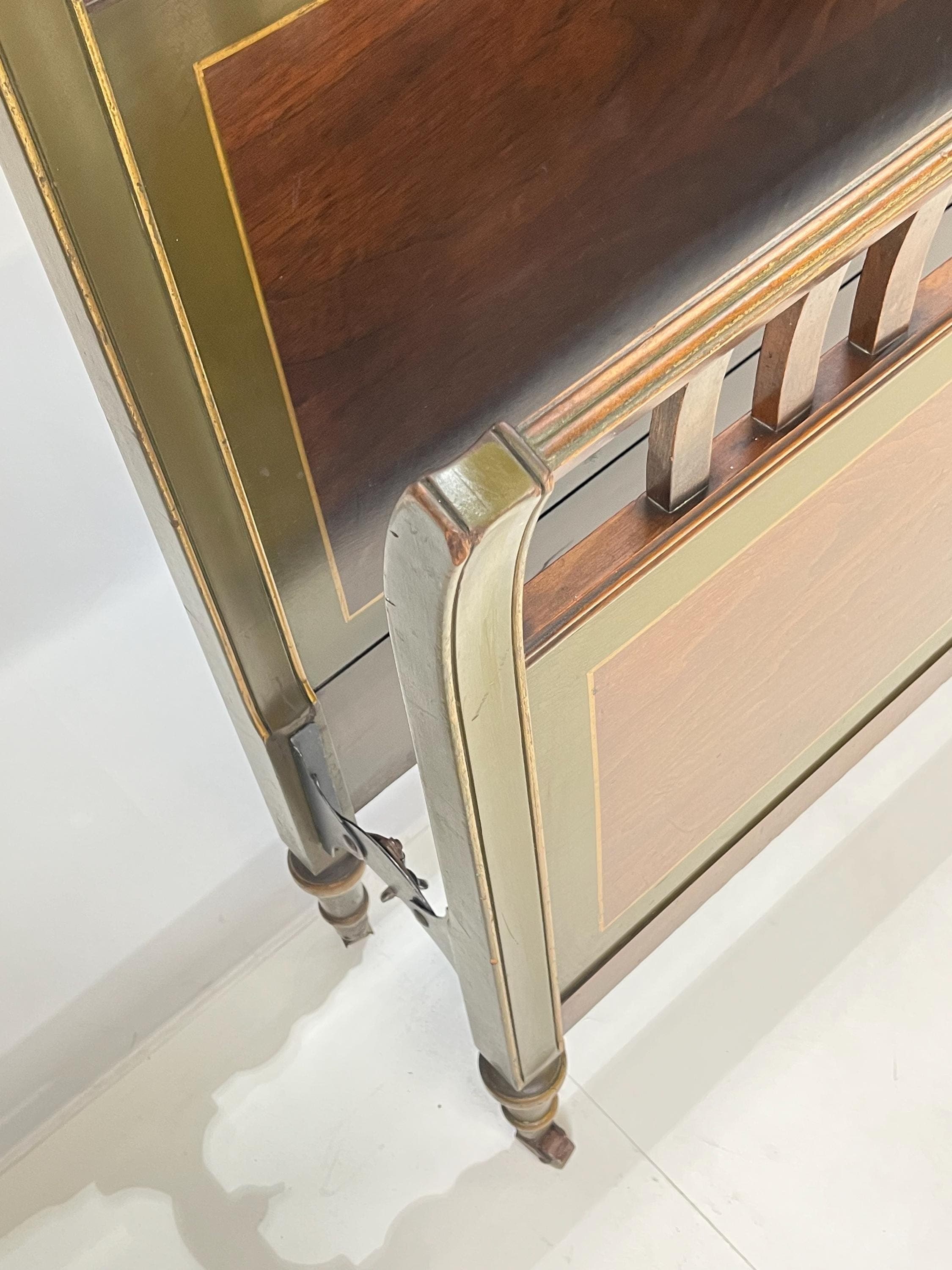 Neoclassical Sligh Furniture Walnut Burl & Hand-Painted Full Bed - Thumbnail 7