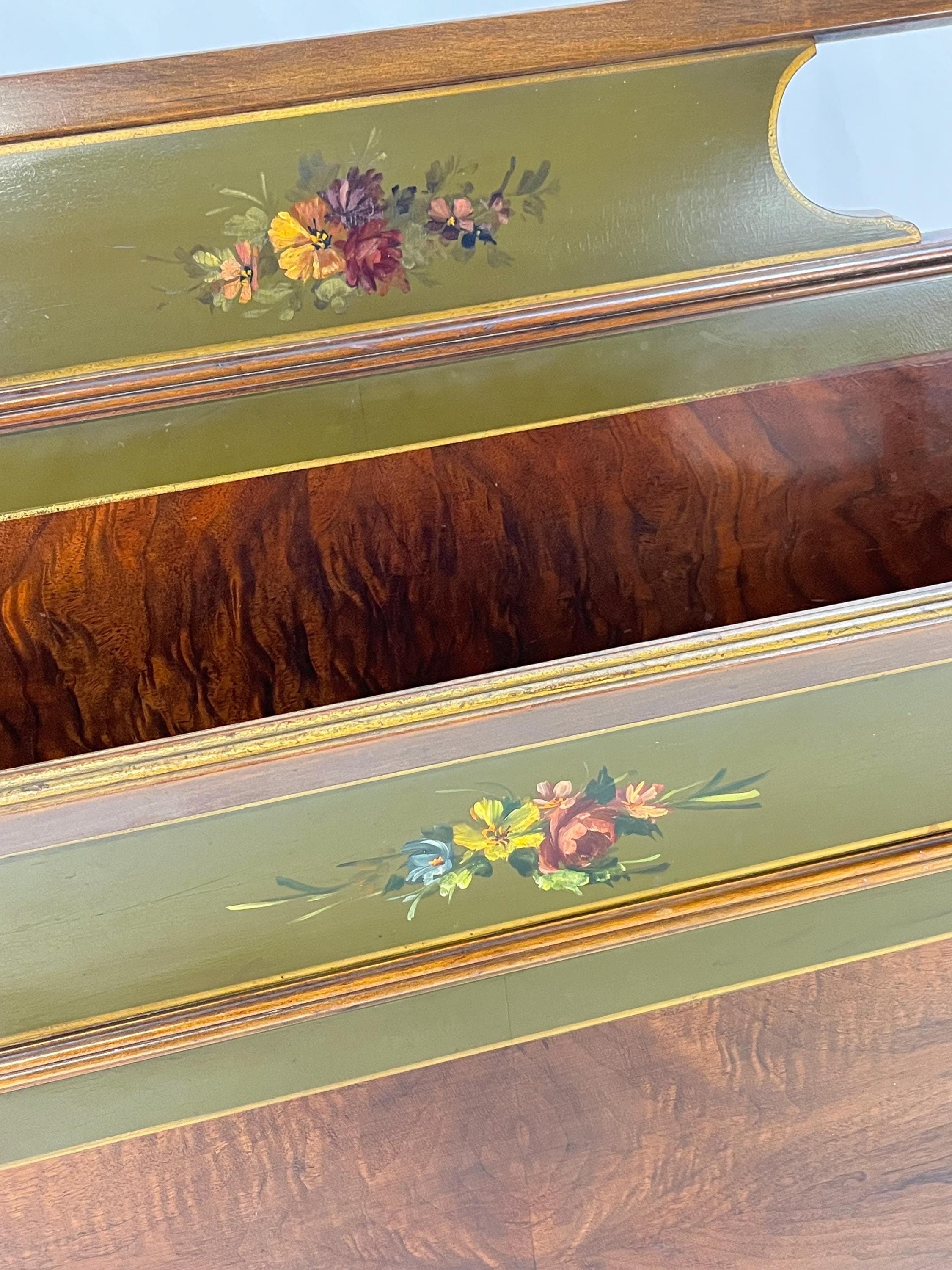 Neoclassical Sligh Furniture Walnut Burl & Hand-Painted Full Bed - Thumbnail 10