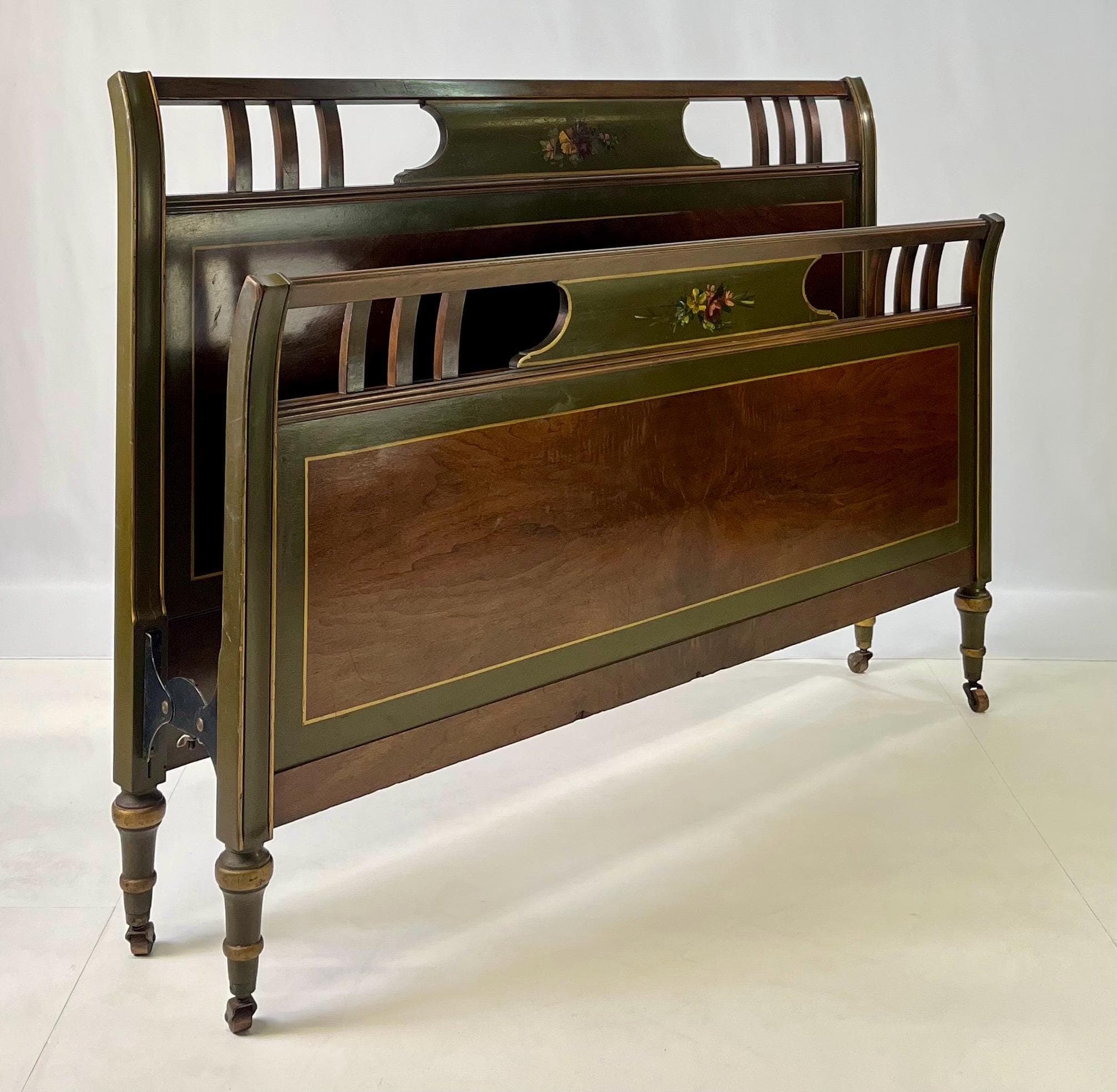 Neoclassical Sligh Furniture Walnut Burl & Hand-Painted Full Bed - Thumbnail 5