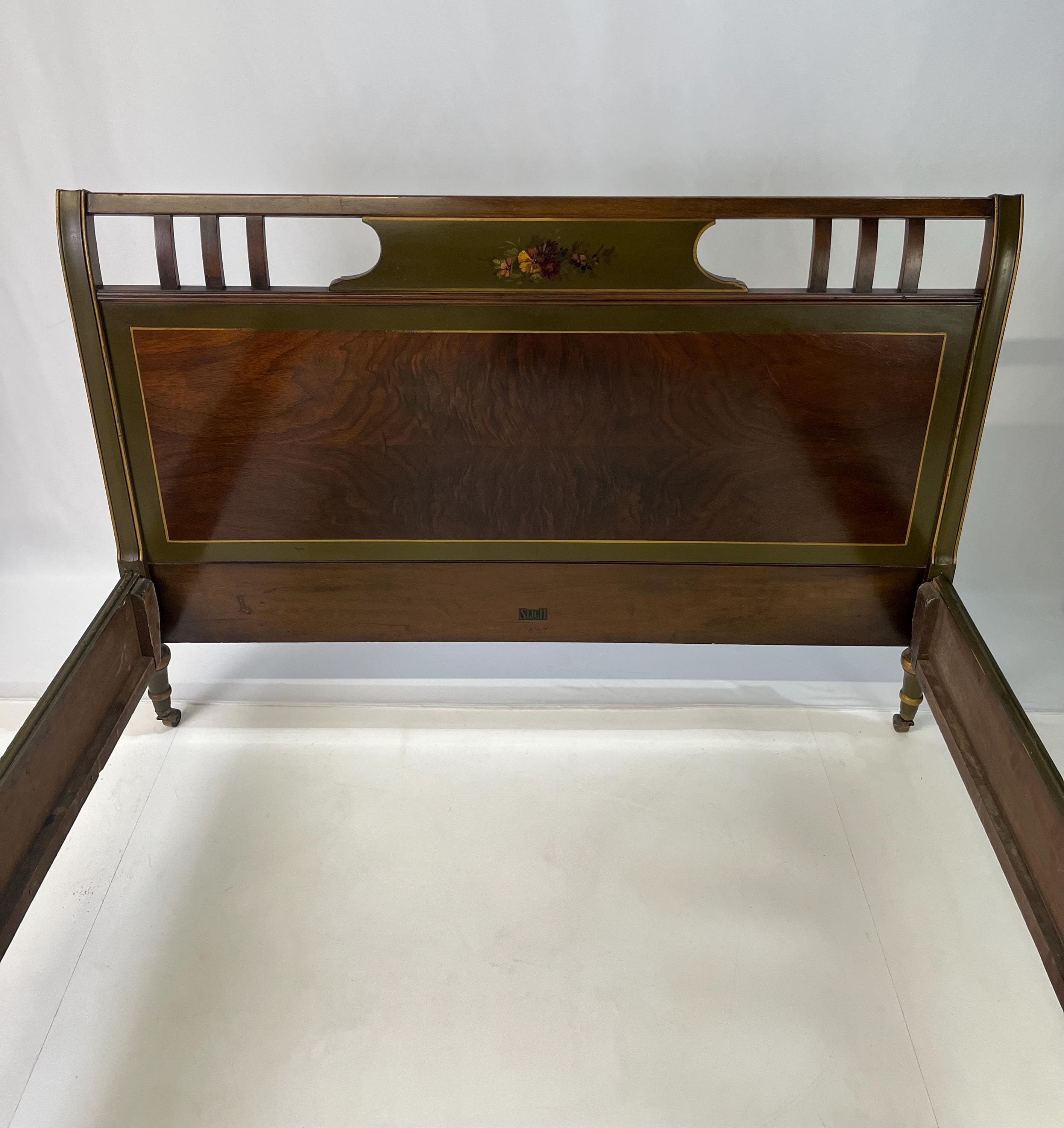 Neoclassical Sligh Furniture Walnut Burl & Hand-Painted Full Bed - Thumbnail 12