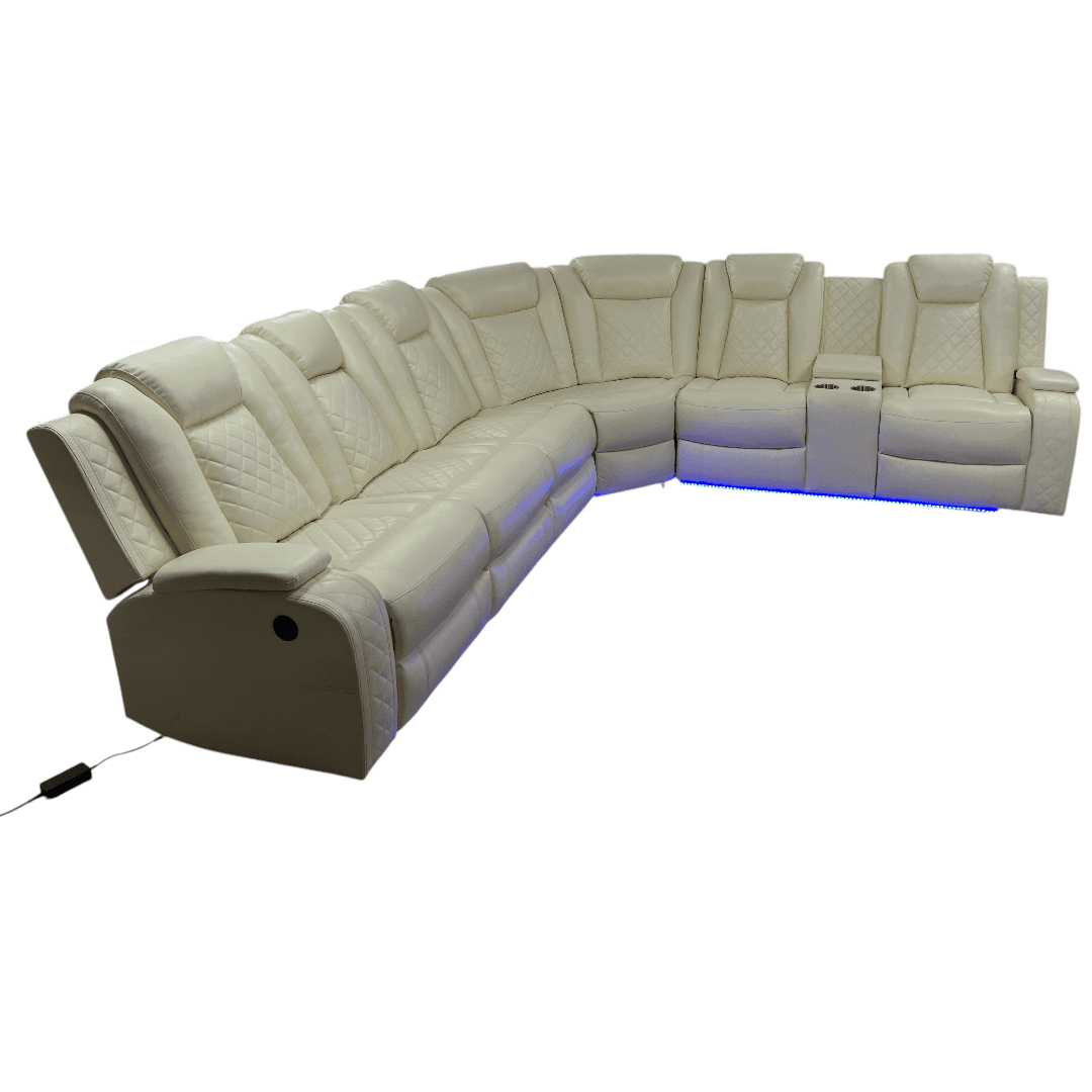 Ivy Bronx 3 - Piece Vegan Leather Power Reclining Sectional Sofa Set with LED Lights and Wireless Charging Station - Thumbnail 3